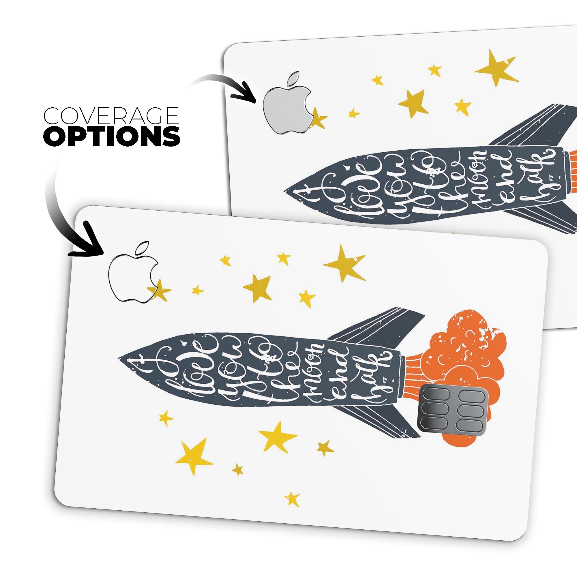 Premium protective decal skin kit for Apple Card featuring a design that says 'I Love You To The Moon And Back', showcasing its durability and style.