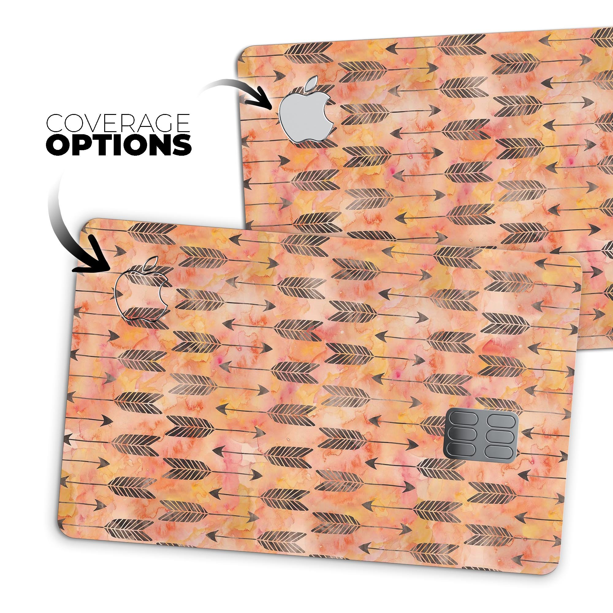 Igneous Black Tribal Arrow Pattern skin applied on an Apple Card, showcasing its stylish design and premium quality.