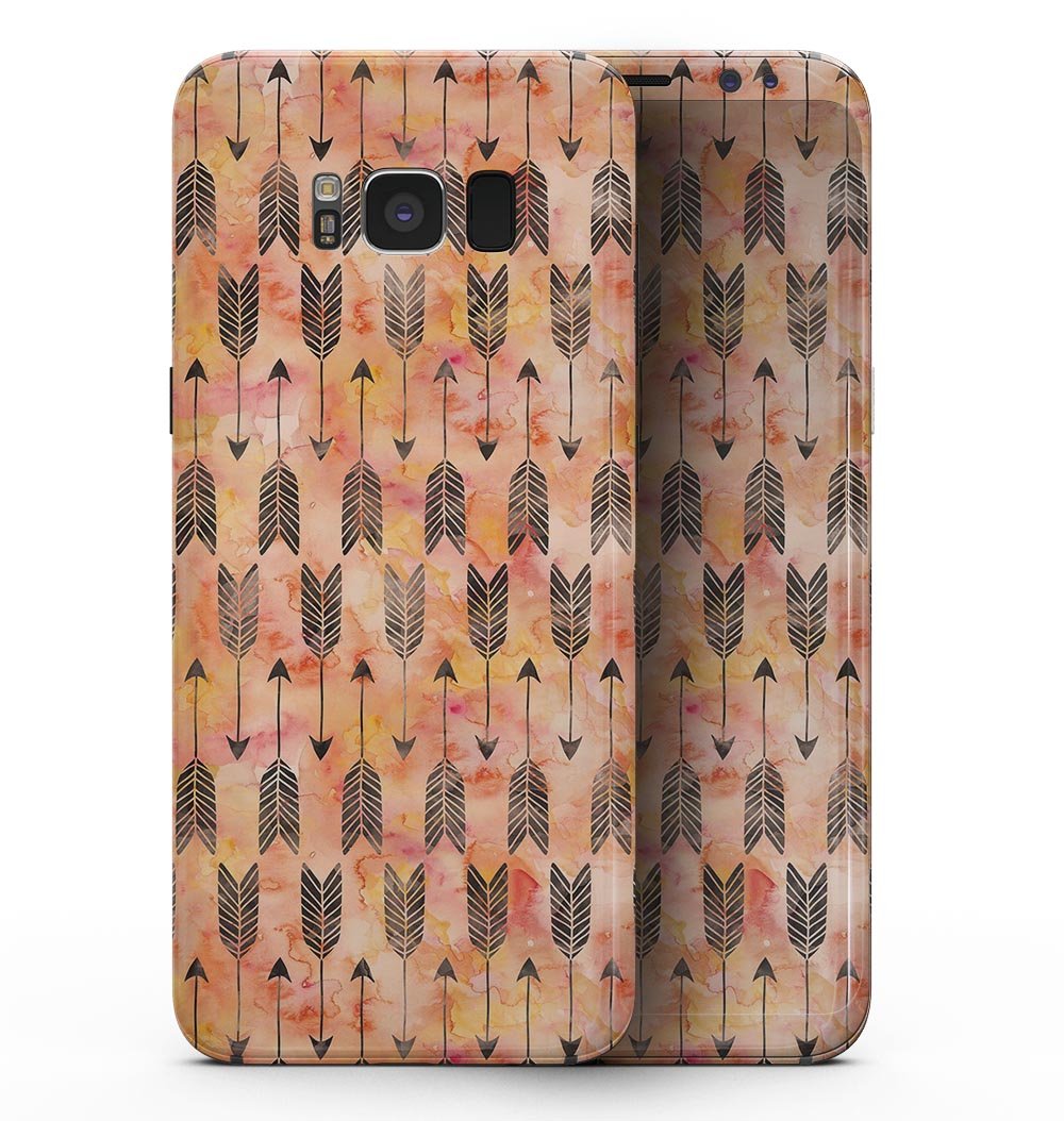 Igneous Black Tribal Arrow Pattern skin for Samsung Galaxy S8, showcasing a sleek design with tribal patterns on a black background.