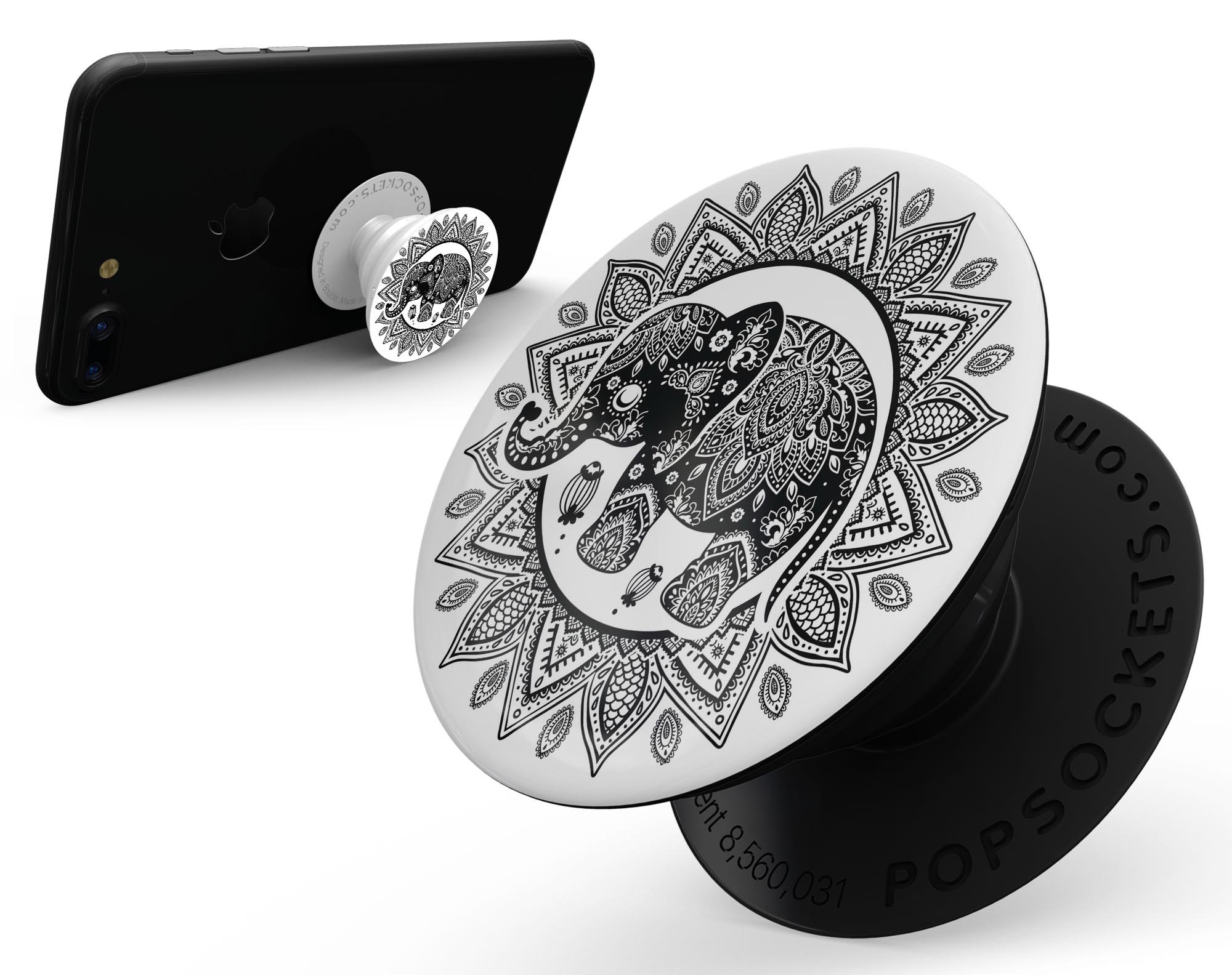 Indian Mandala Elephant Skin Kit for PopSockets, featuring vibrant colors and intricate design on premium vinyl.