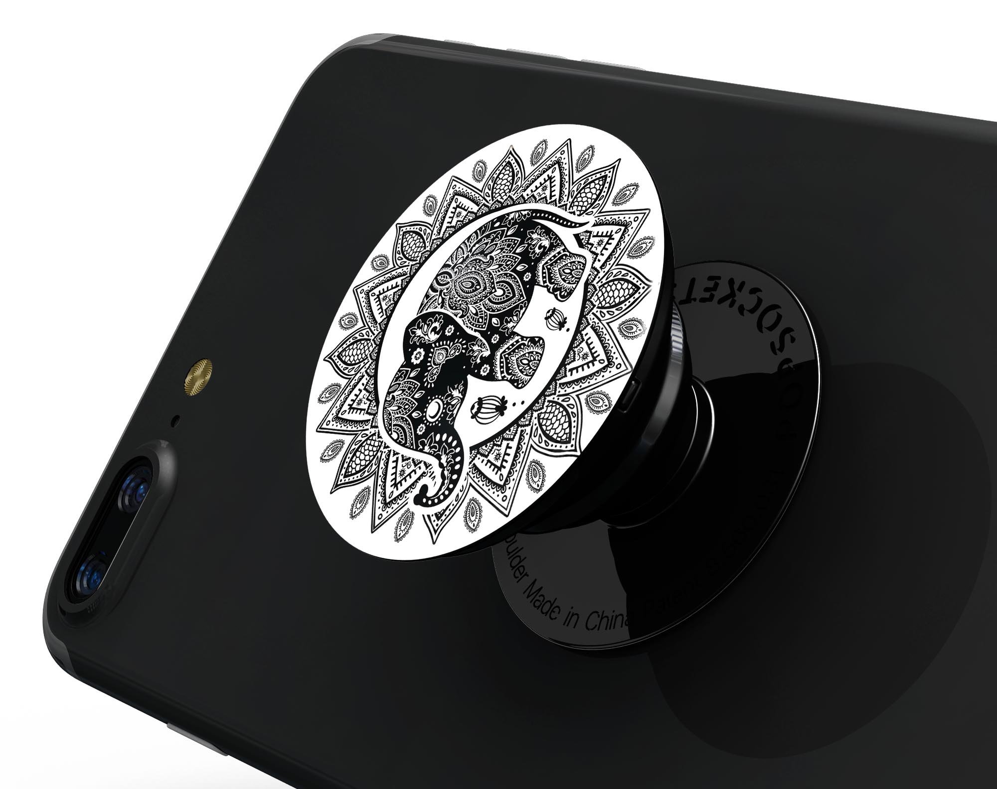 Indian Mandala Elephant Skin Kit for PopSockets, featuring vibrant colors and intricate design on premium vinyl.