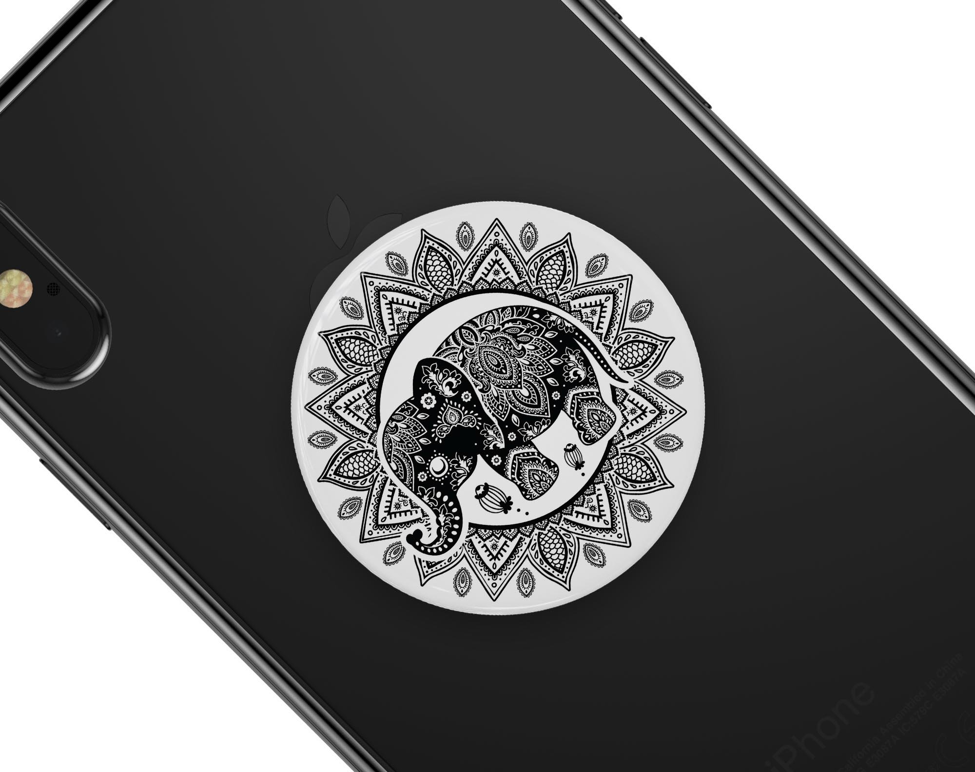 Indian Mandala Elephant Skin Kit for PopSockets, featuring vibrant colors and intricate design on premium vinyl.