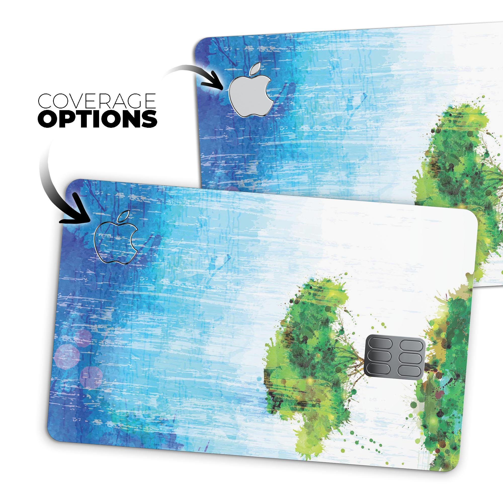Individual Tree Splatter Premium Protective Decal Skin-Kit for Apple Card, showcasing its unique design and high-quality finish.