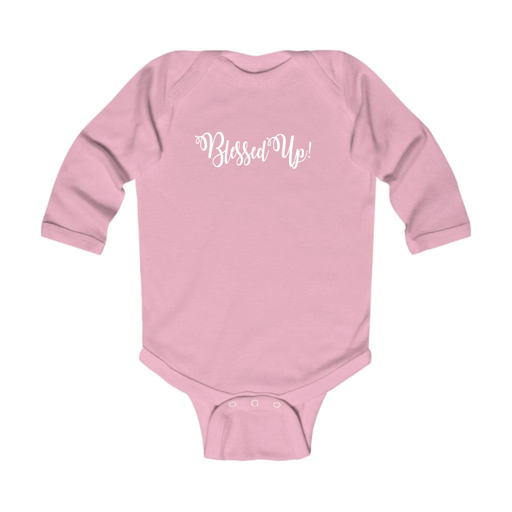 Infant wearing a Blessed Up Long Sleeve Graphic T-shirt, showcasing a colorful design and soft fabric.