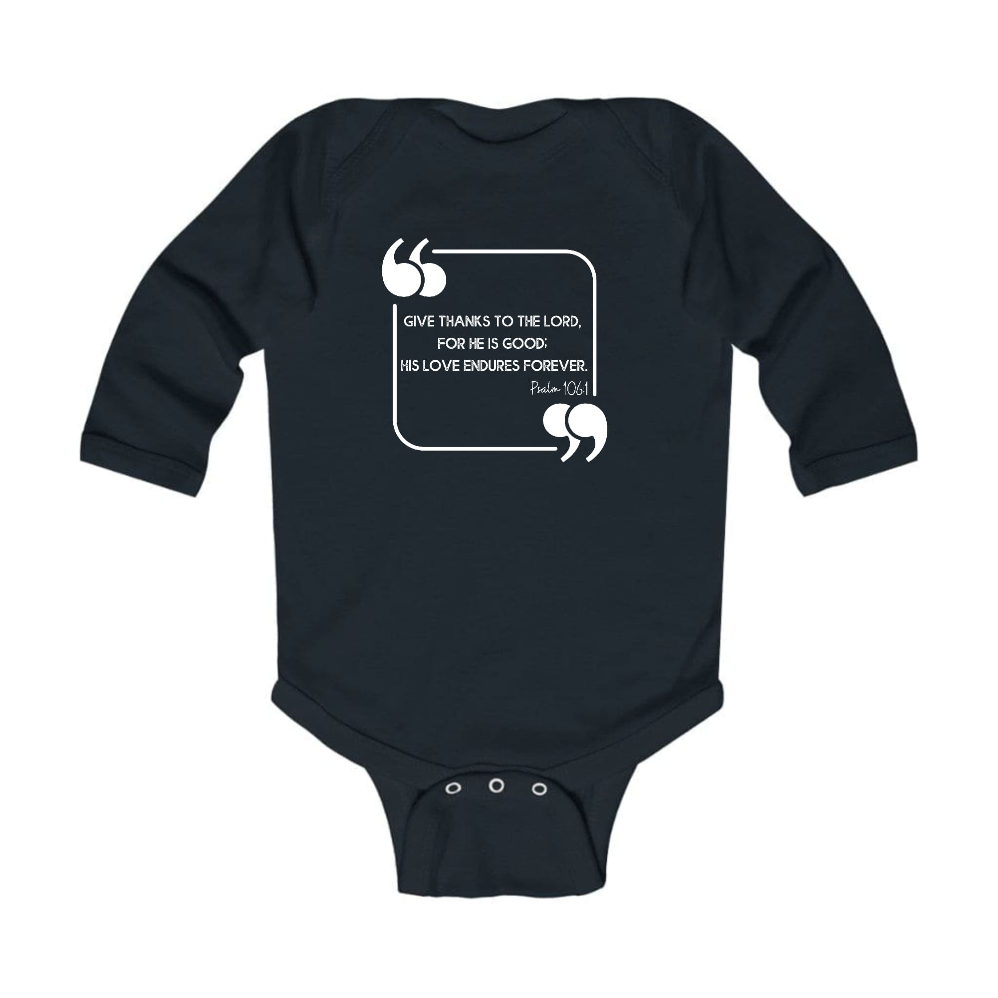 Infant Long Sleeve Graphic T-shirt with 'Give Thanks to the Lord' design, featuring soft fabric and lap shoulder for easy dressing.