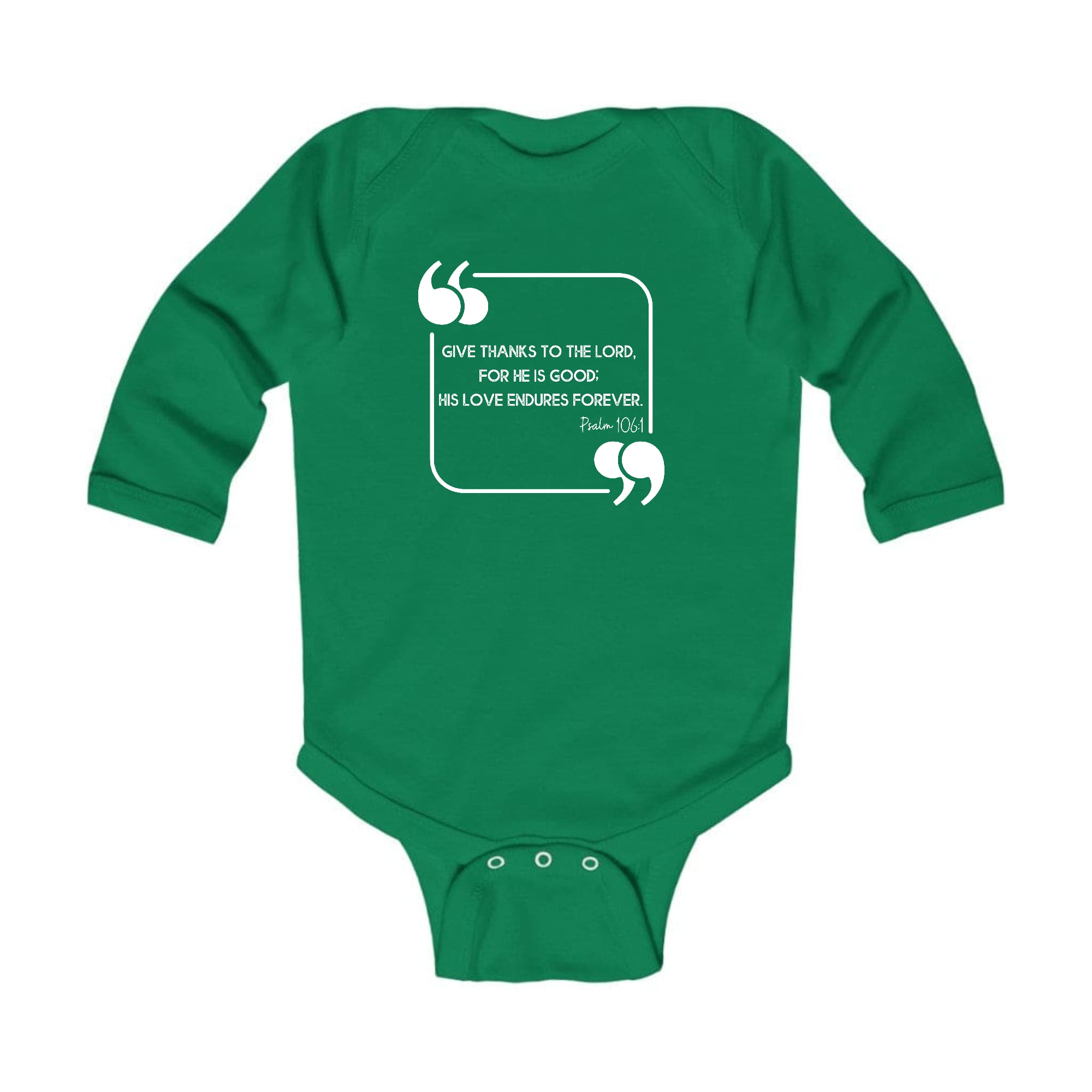 Infant Long Sleeve Graphic T-shirt with 'Give Thanks to the Lord' design, featuring soft fabric and lap shoulder for easy dressing.
