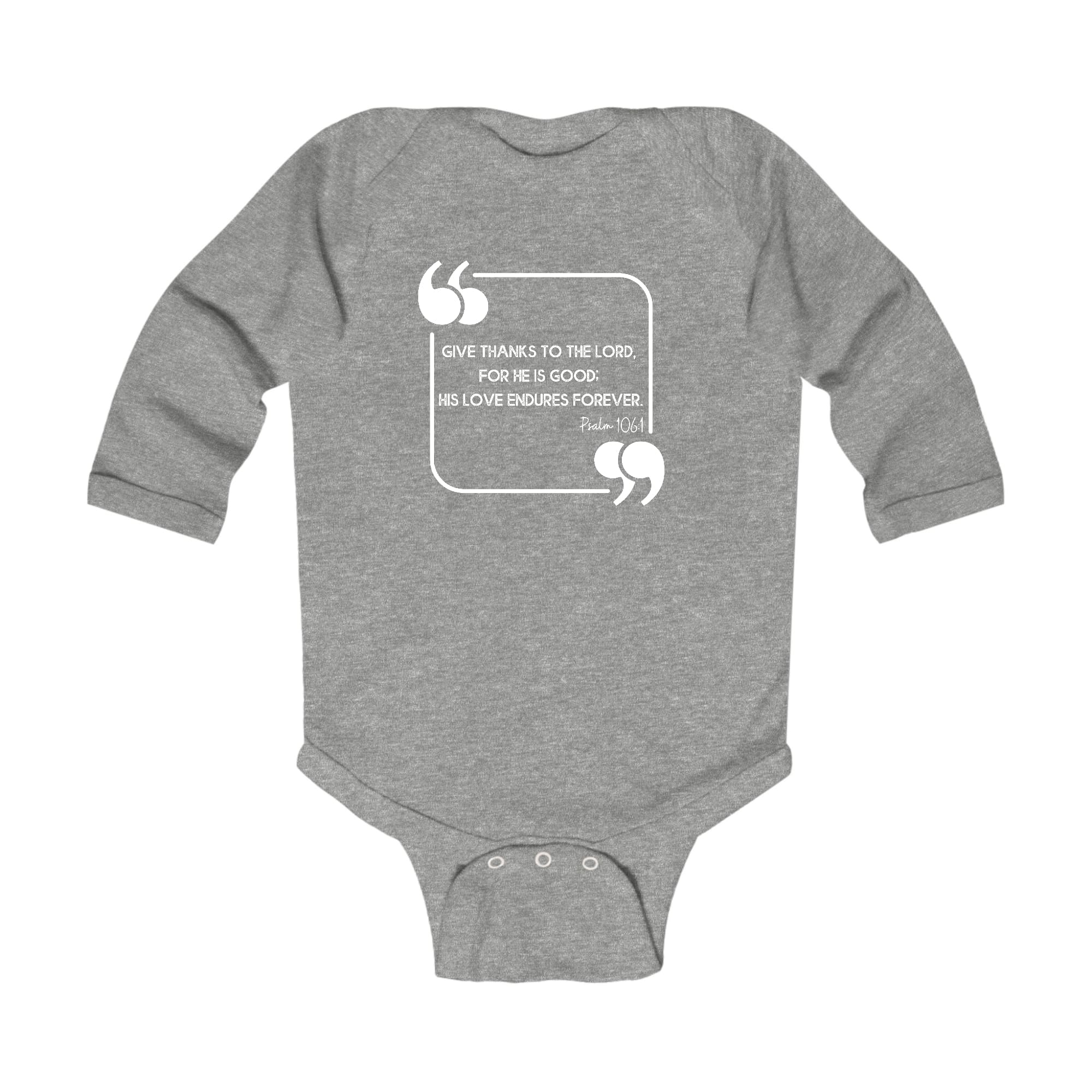 Infant Long Sleeve Graphic T-shirt with 'Give Thanks to the Lord' design, featuring soft fabric and lap shoulder for easy dressing.