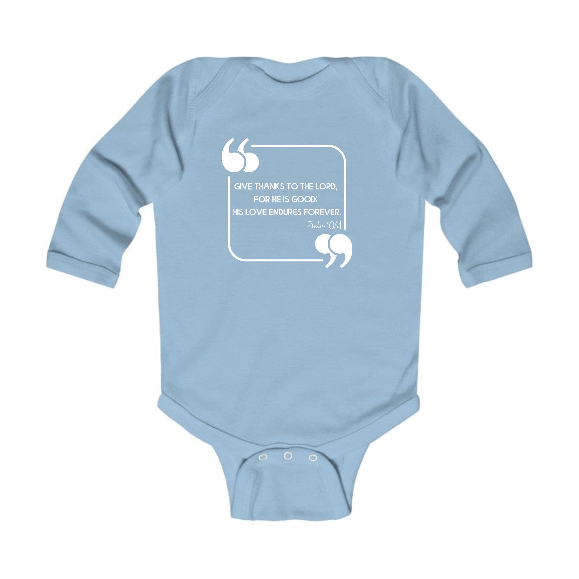 Infant Long Sleeve Graphic T-shirt with 'Give Thanks to the Lord' design, featuring soft fabric and lap shoulder for easy dressing.