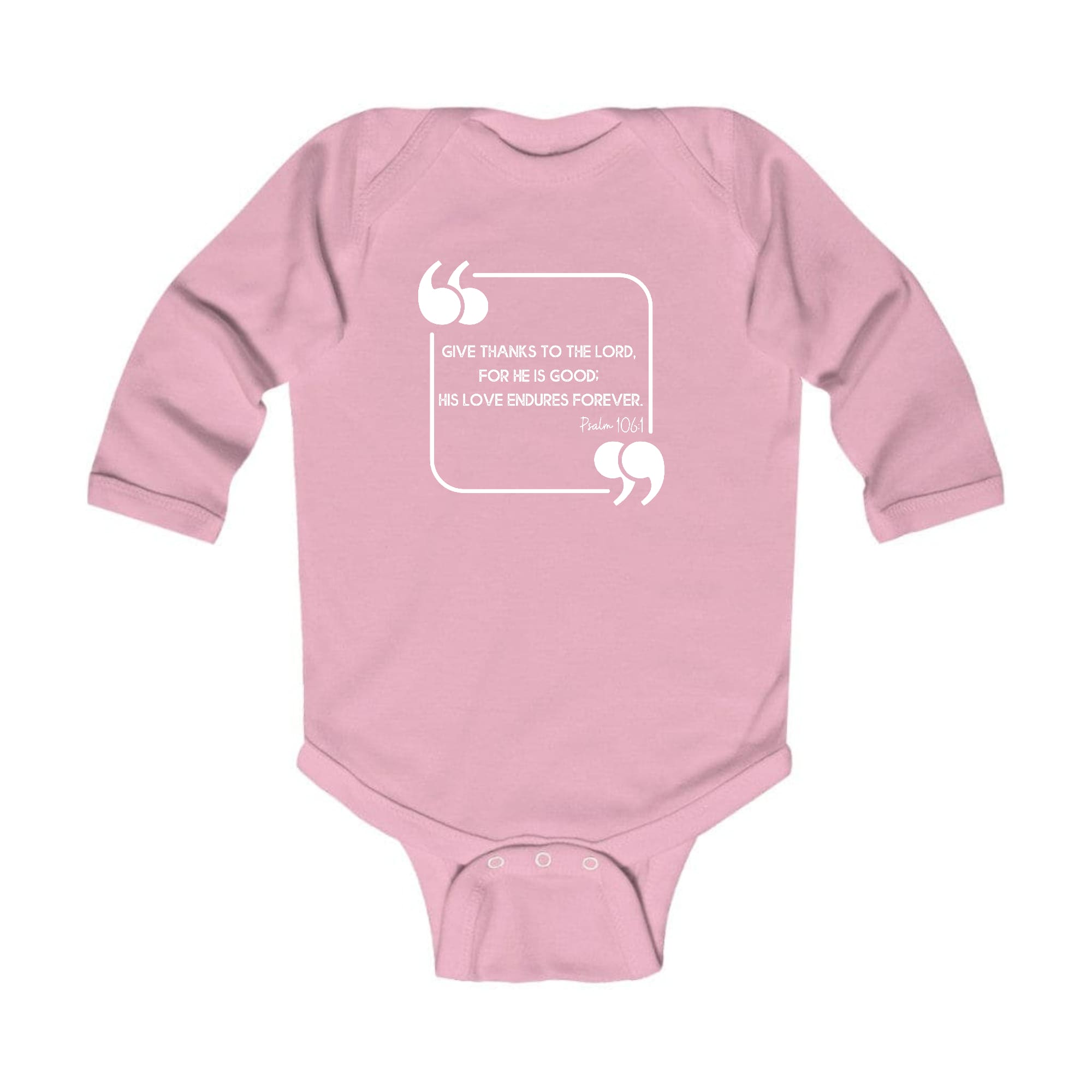 Infant Long Sleeve Graphic T-shirt with 'Give Thanks to the Lord' design, featuring soft fabric and lap shoulder for easy dressing.