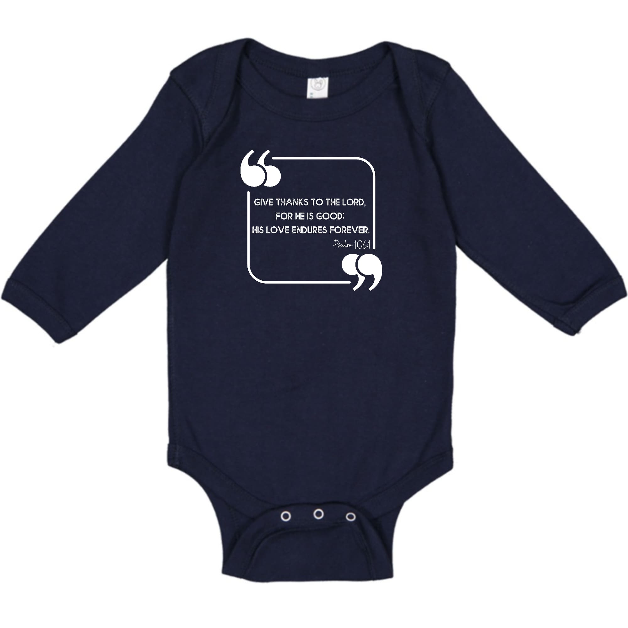 Infant Long Sleeve Graphic T-shirt with 'Give Thanks to the Lord' design, featuring soft fabric and lap shoulder for easy dressing.