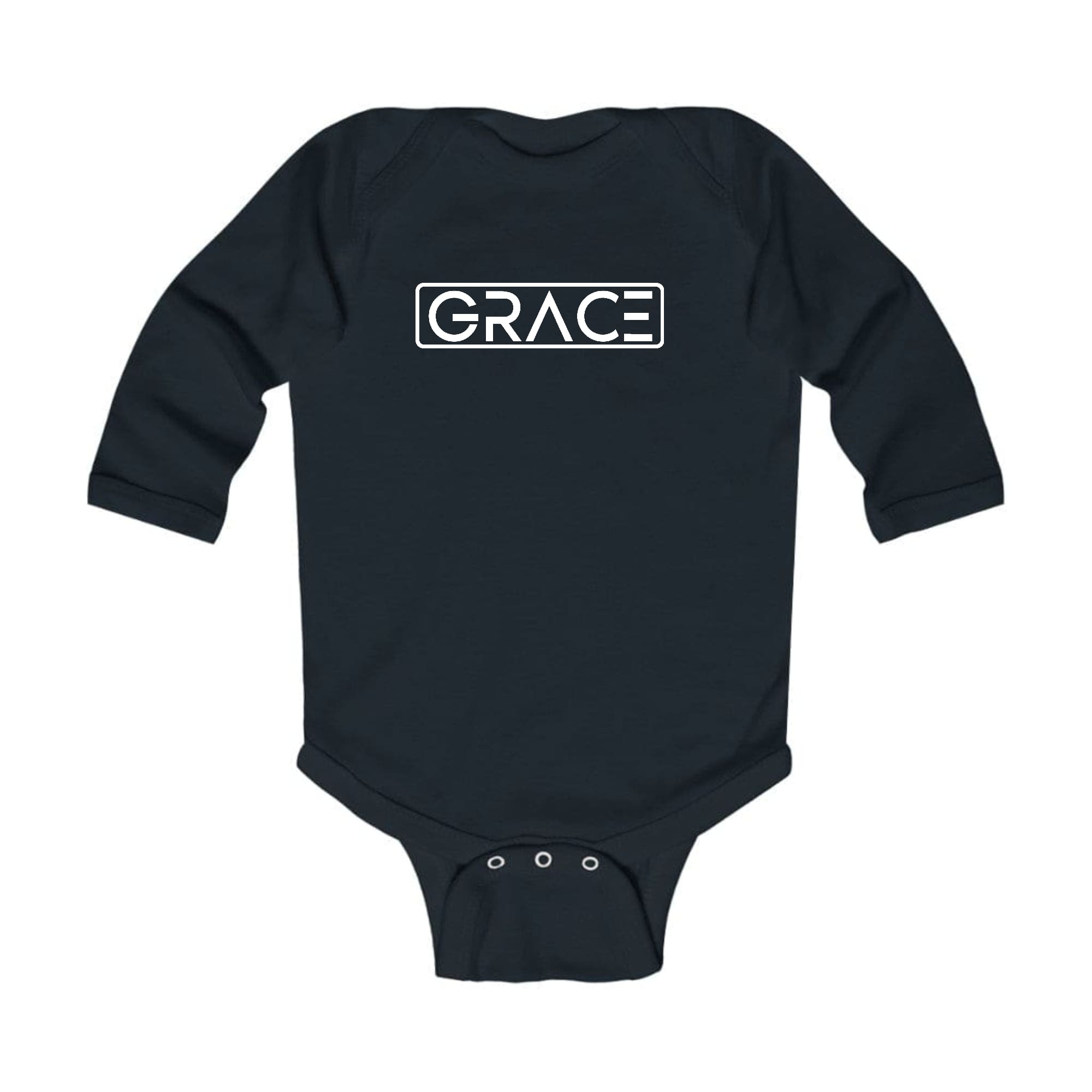 Infant Long Sleeve Graphic T-shirt in Grace design, featuring soft fabric and lap shoulder for easy dressing.