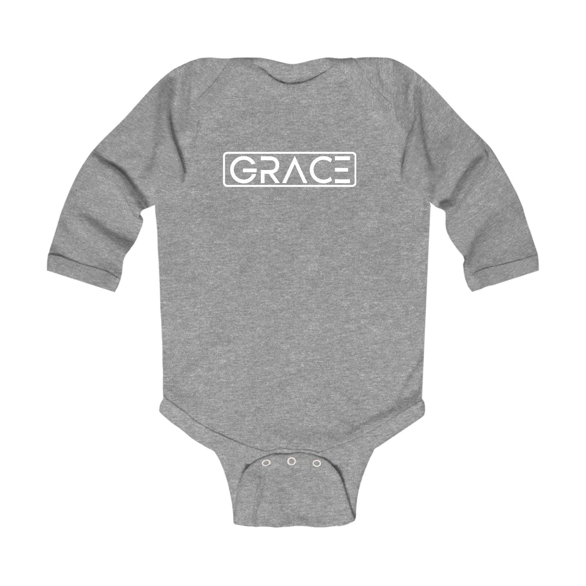 Infant Long Sleeve Graphic T-shirt in Grace design, featuring soft fabric and lap shoulder for easy dressing.