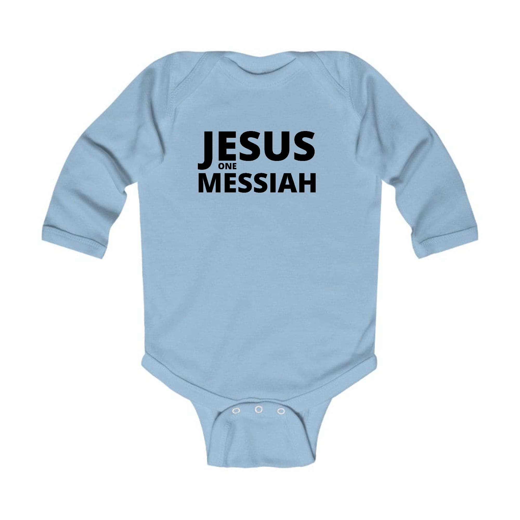 Infant Long Sleeve Graphic T-shirt in black featuring Jesus One Messiah design, perfect for babies.