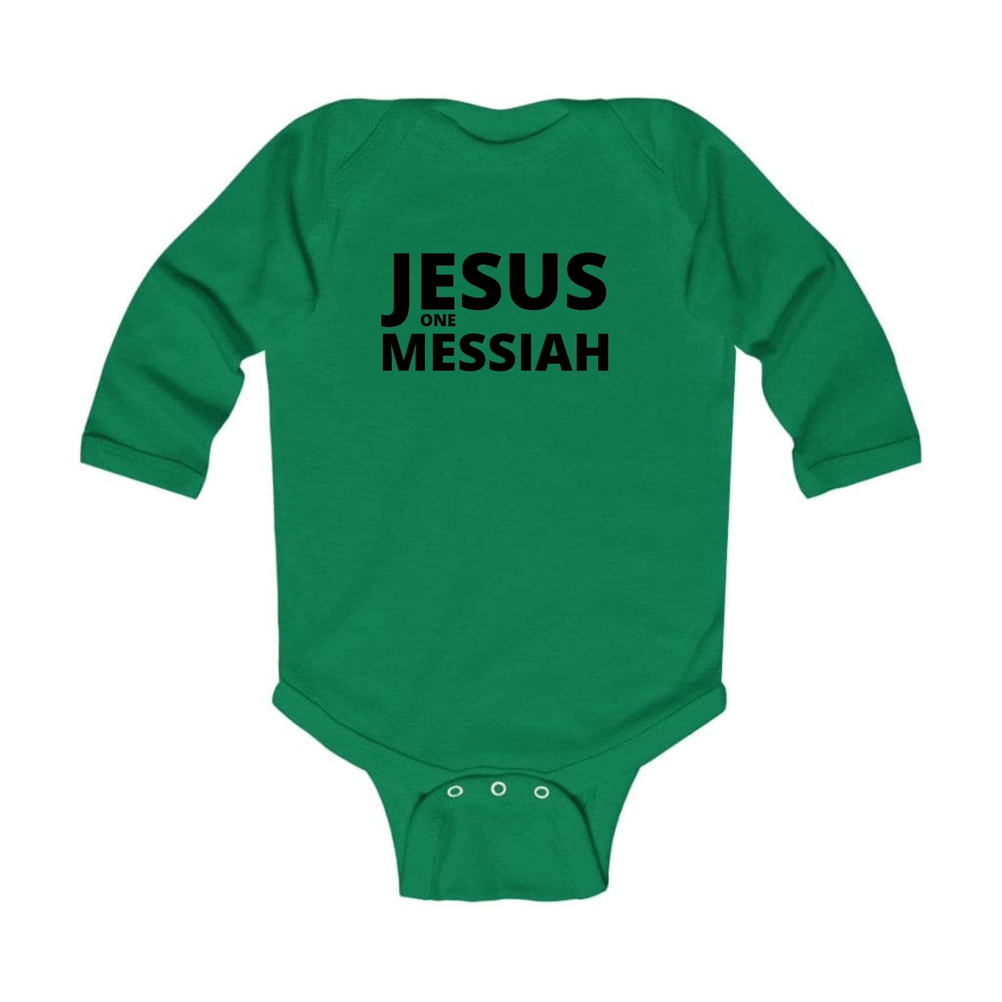 Infant Long Sleeve Graphic T-shirt in black featuring Jesus One Messiah design, perfect for babies.