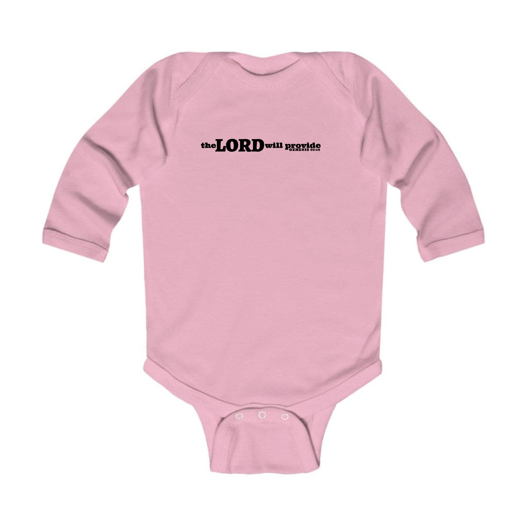 Infant Long Sleeve Graphic T-shirt featuring 'The Lord Will Provide' print, showcasing soft fabric and lap shoulder design.