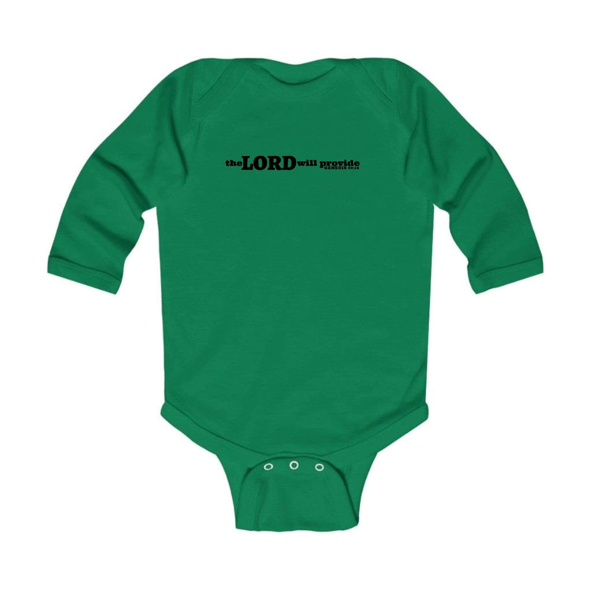 Infant Long Sleeve Graphic T-shirt featuring 'The Lord Will Provide' print, showcasing soft fabric and lap shoulder design.