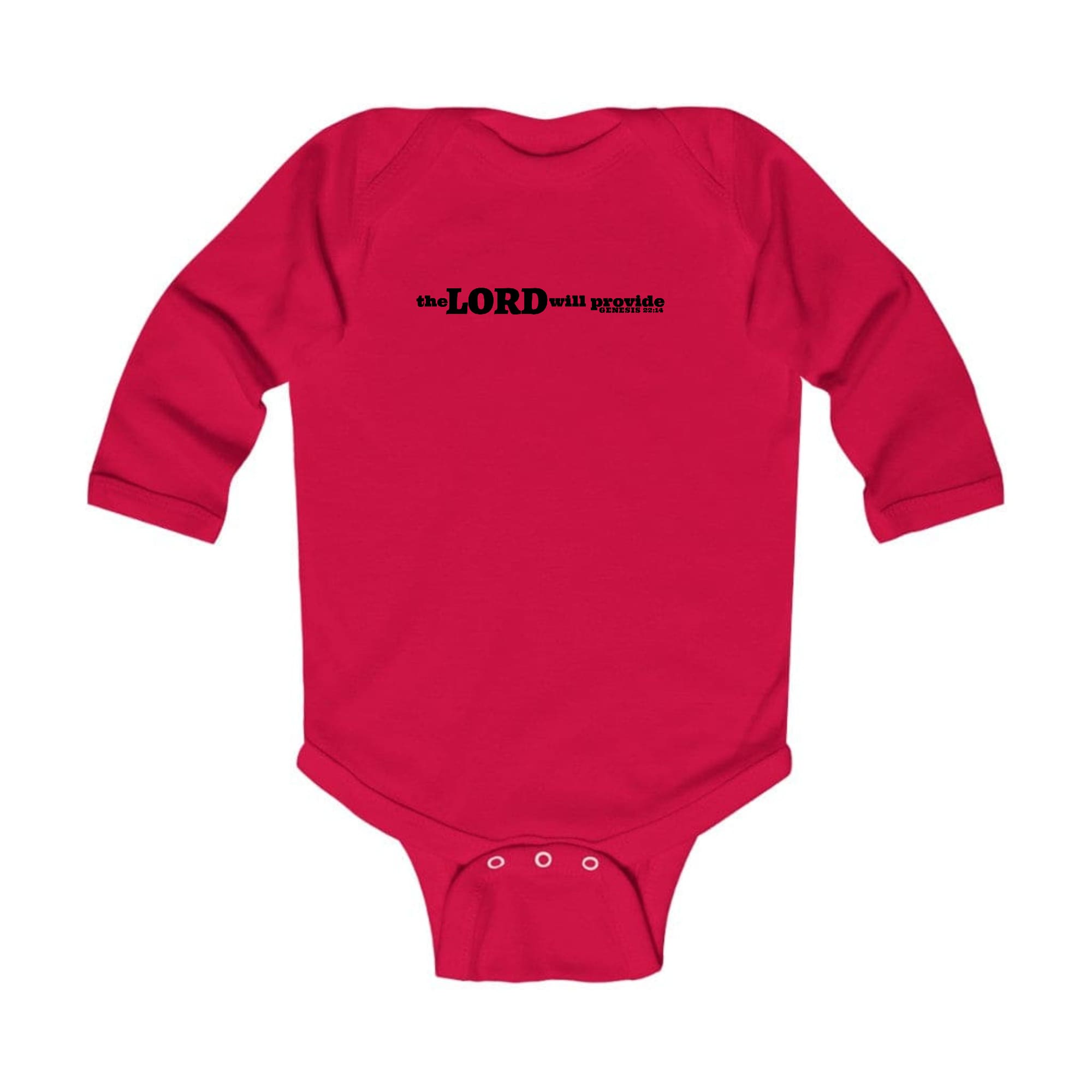 Infant Long Sleeve Graphic T-shirt featuring 'The Lord Will Provide' print, showcasing soft fabric and lap shoulder design.