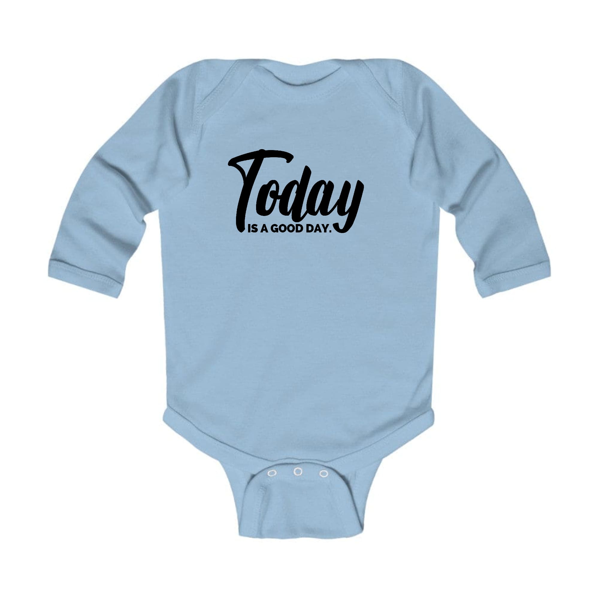 Infant Long Sleeve Graphic T-shirt in black with 'Today is a Good Day' illustration, featuring lap shoulders and soft cotton fabric.