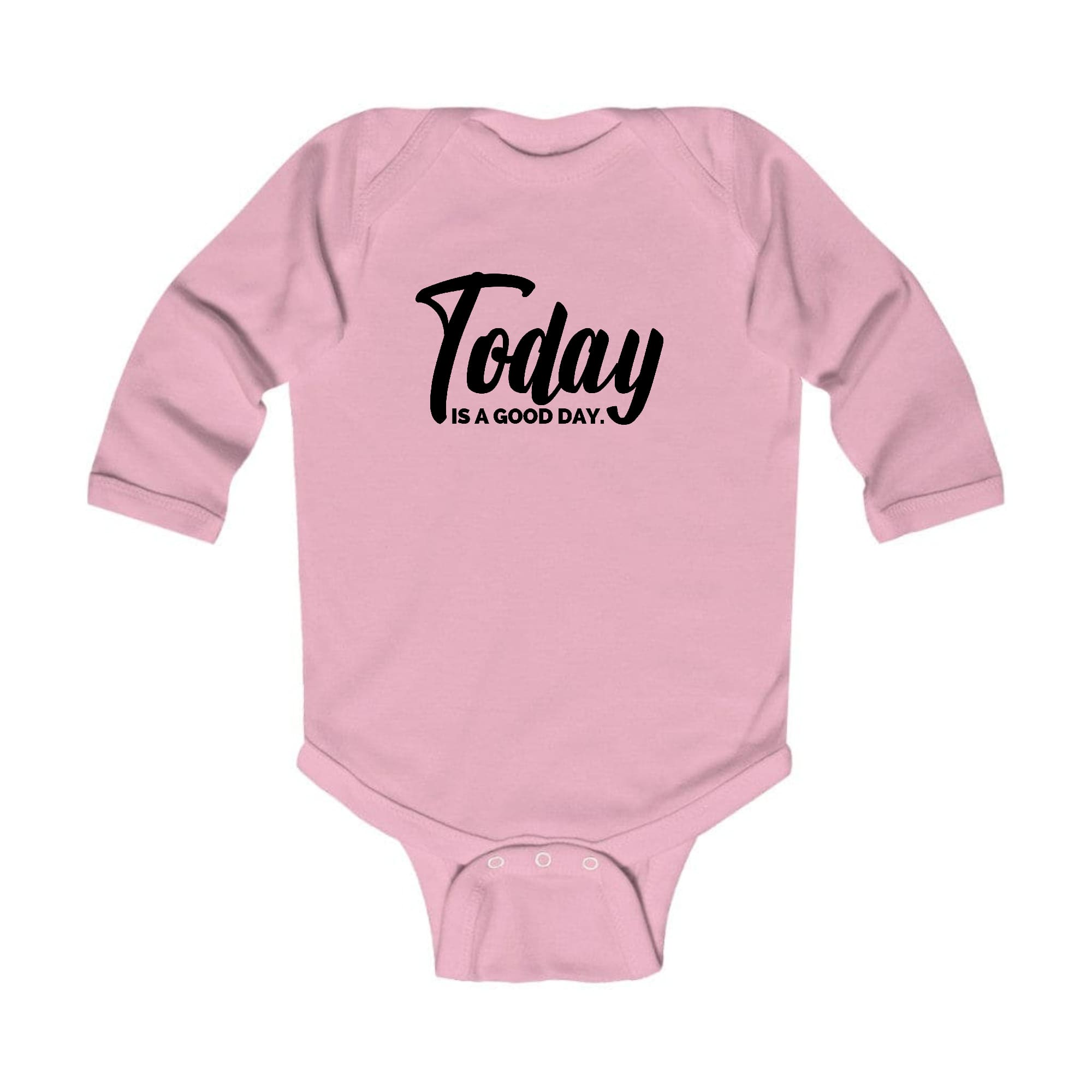 Infant Long Sleeve Graphic T-shirt in black with 'Today is a Good Day' illustration, featuring lap shoulders and soft cotton fabric.