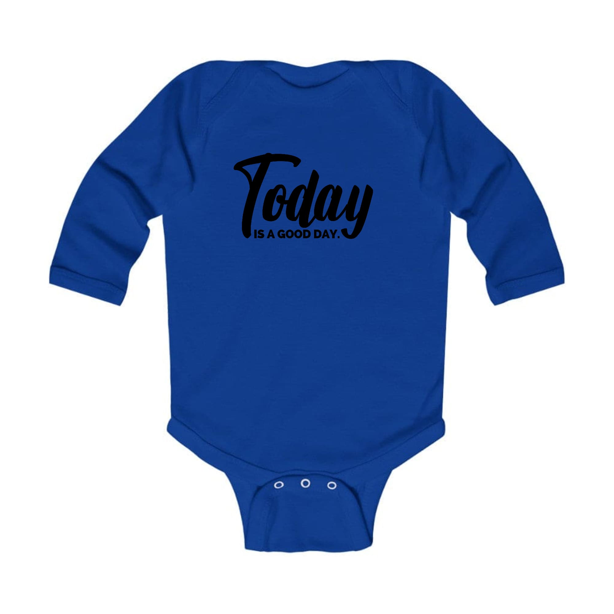 Infant Long Sleeve Graphic T-shirt in black with 'Today is a Good Day' illustration, featuring lap shoulders and soft cotton fabric.