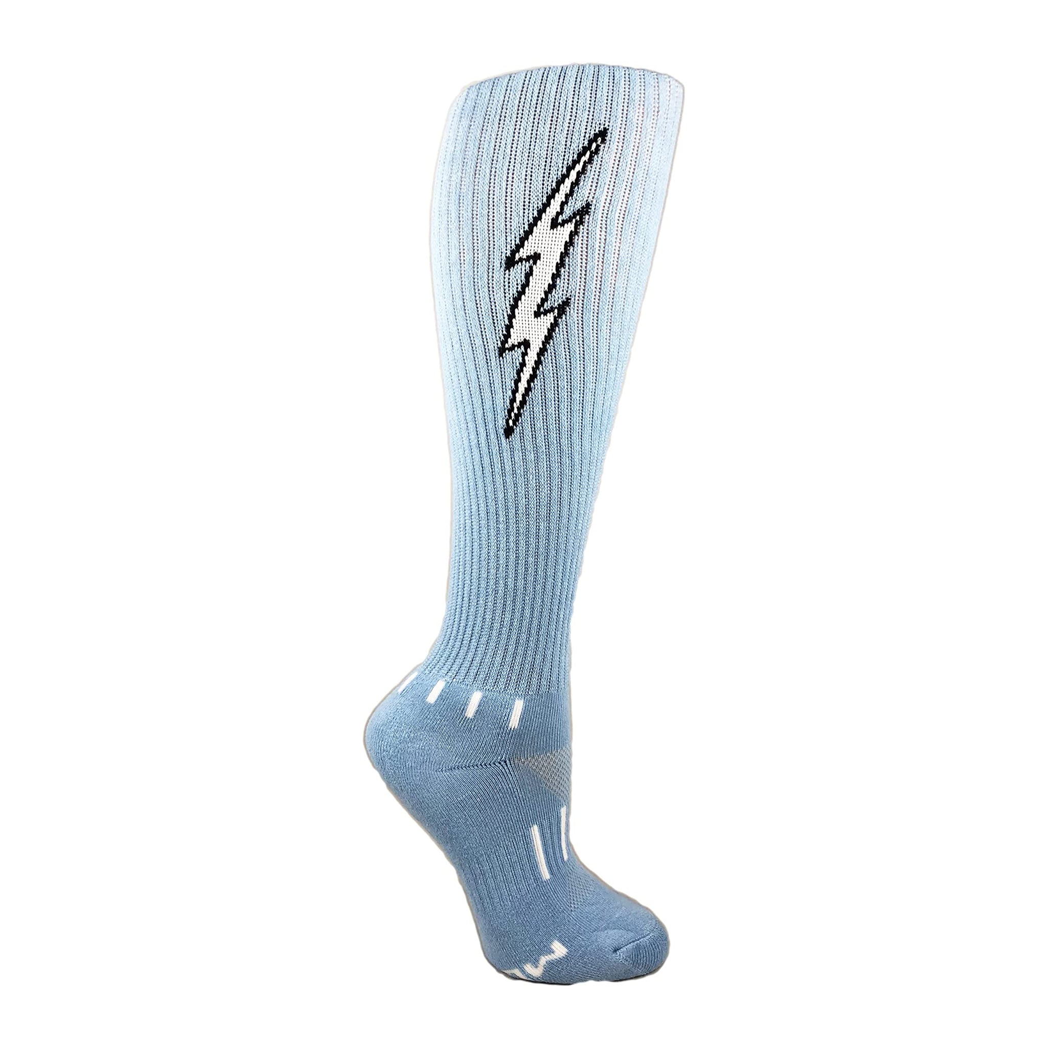 Insane Bolt Kids Socks featuring a black outline and white lightning bolt design, perfect for active sports and gym workouts.