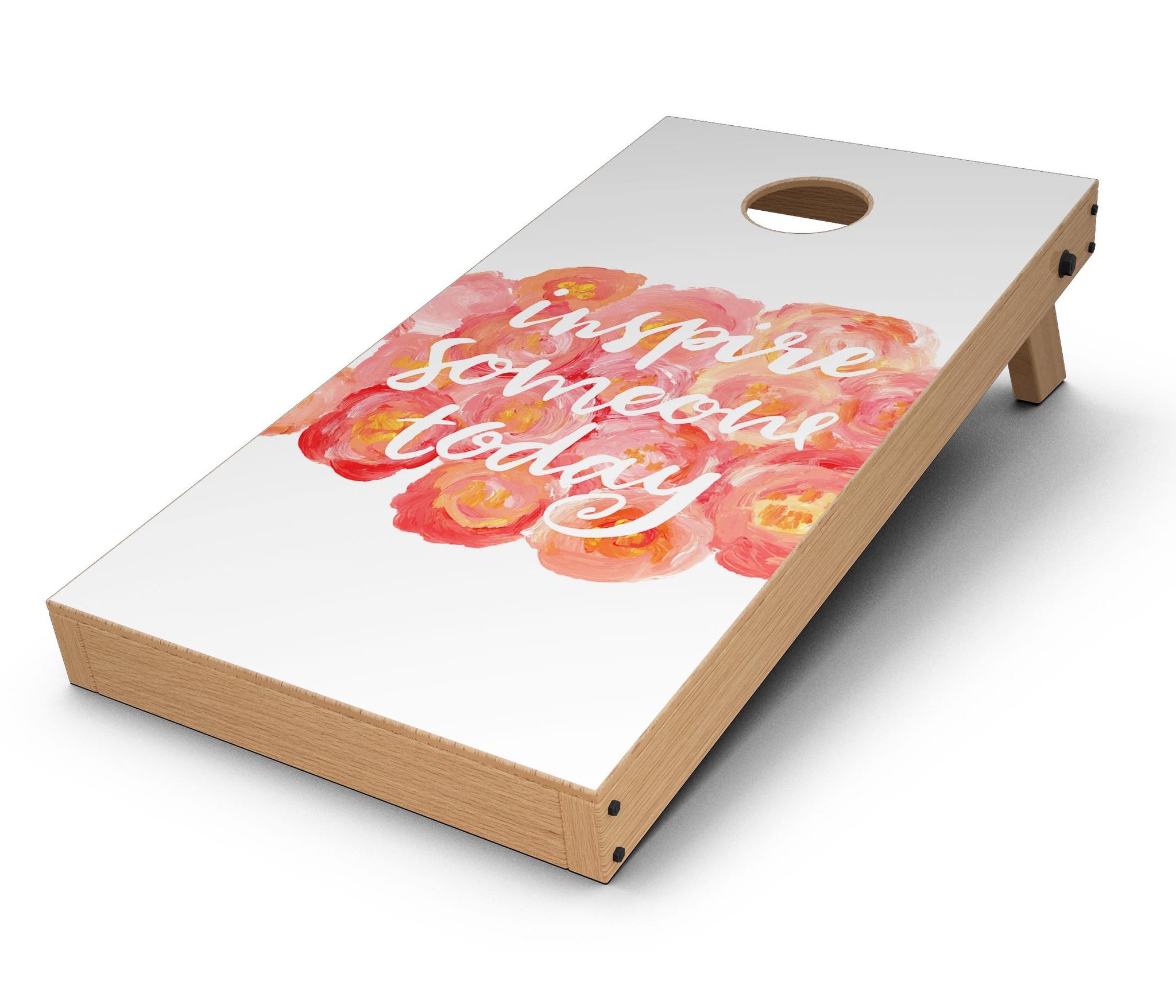 Inspire Someone Today CornHole Board Skin Decal Kit featuring vibrant designs for Cornhole boards, showcasing easy application and premium vinyl material.