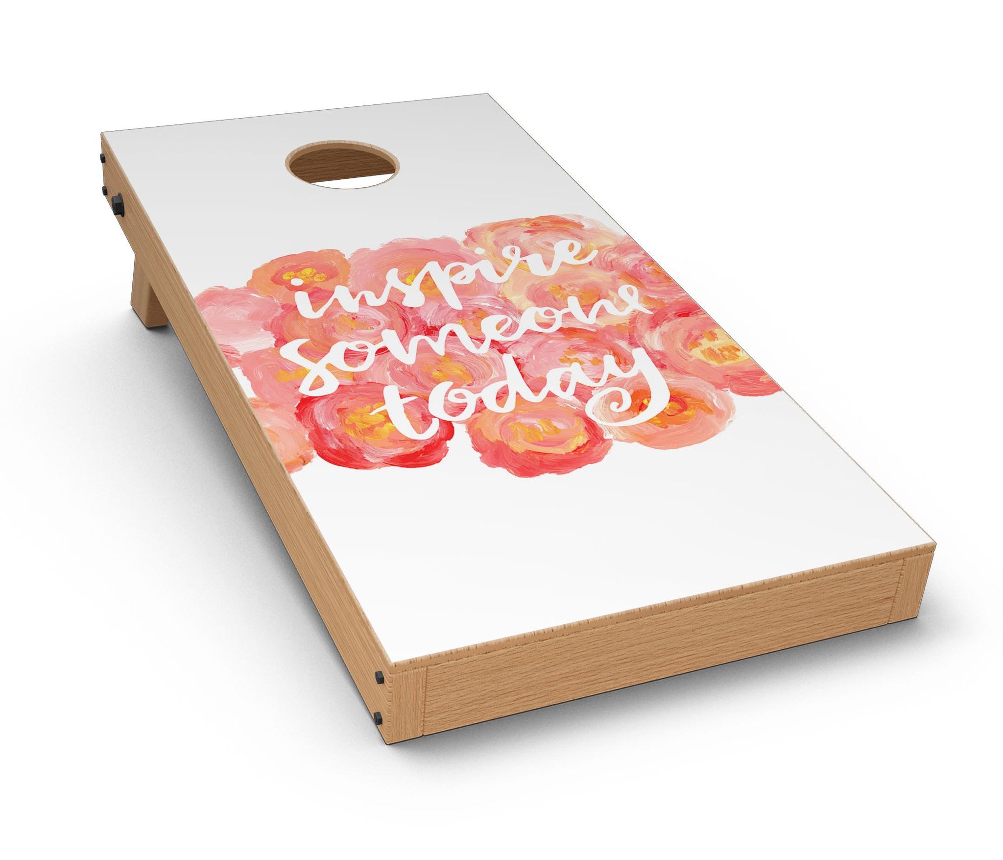 Inspire Someone Today CornHole Board Skin Decal Kit featuring vibrant designs for Cornhole boards, showcasing easy application and premium vinyl material.