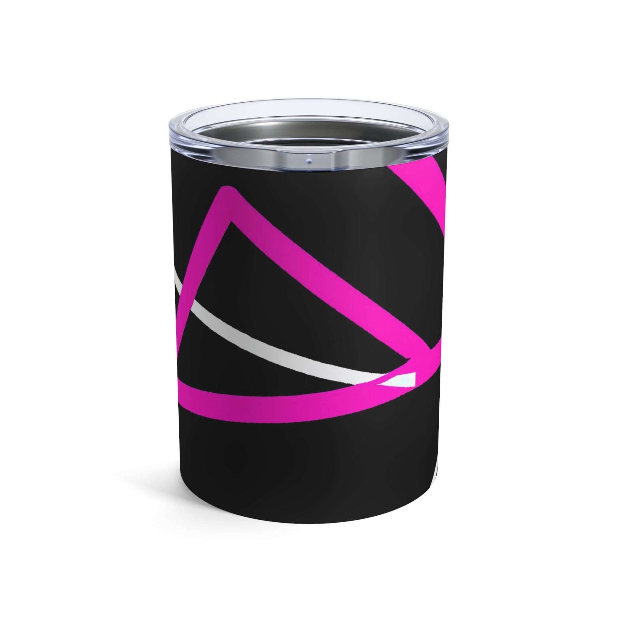 Insulated Tumbler 10oz featuring a stylish black and pink pattern, made of stainless steel with a see-thru plastic lid.