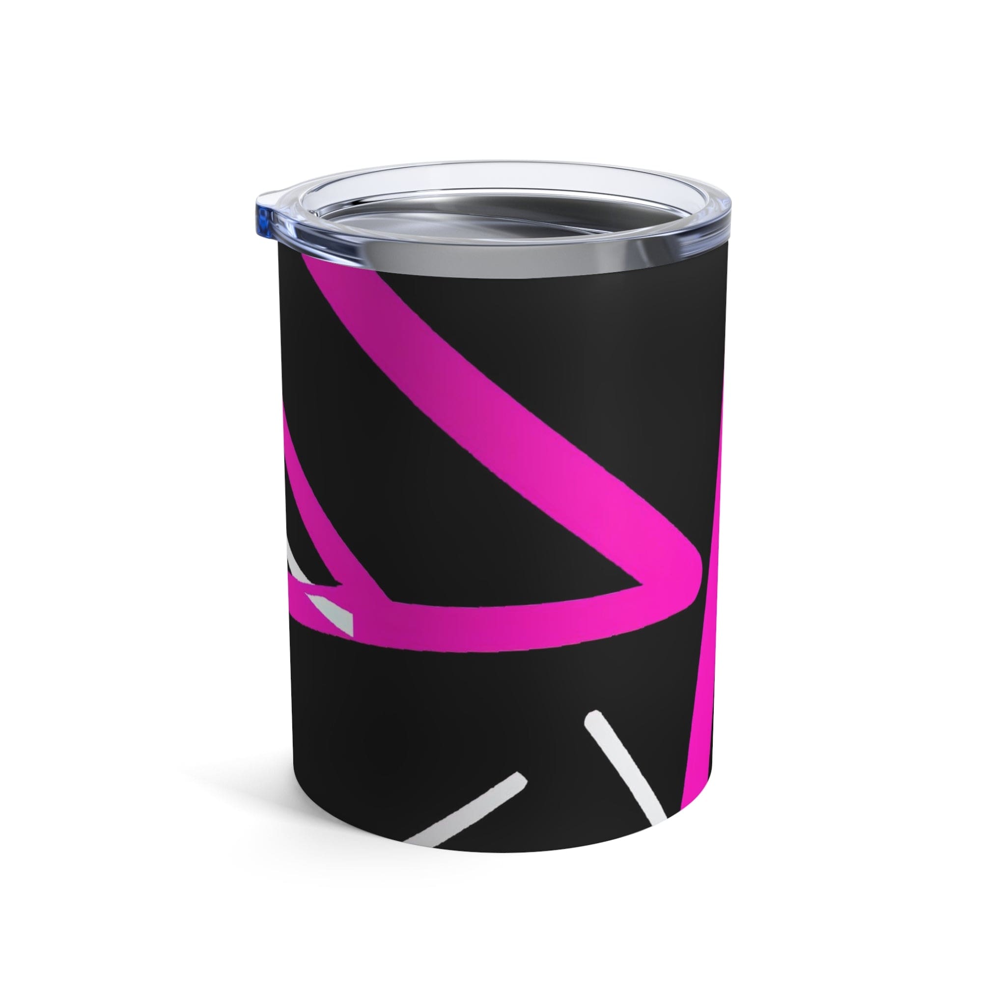 Insulated Tumbler 10oz featuring a stylish black and pink pattern, made of stainless steel with a see-thru plastic lid.