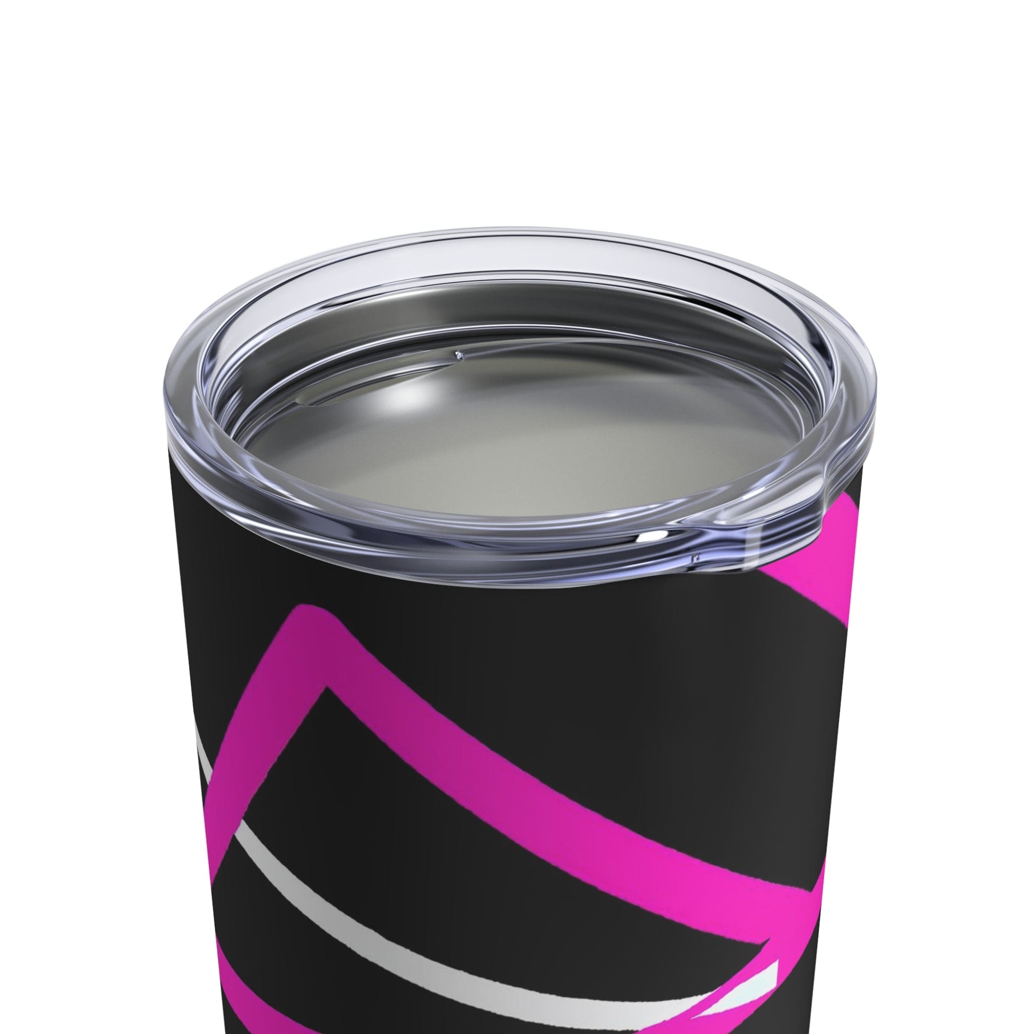 Insulated Tumbler 10oz featuring a stylish black and pink pattern, made of stainless steel with a see-thru plastic lid.