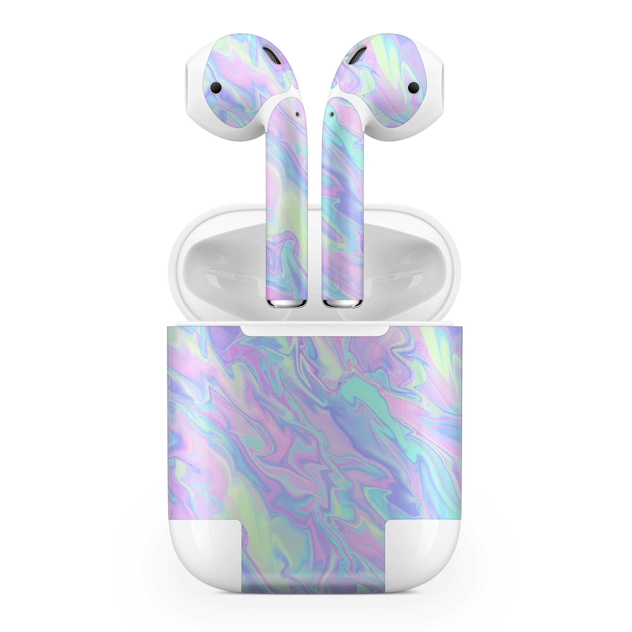 Iridescent Dahlia skin decal wrap kit for Apple AirPods, showcasing vibrant colors and a stylish design.