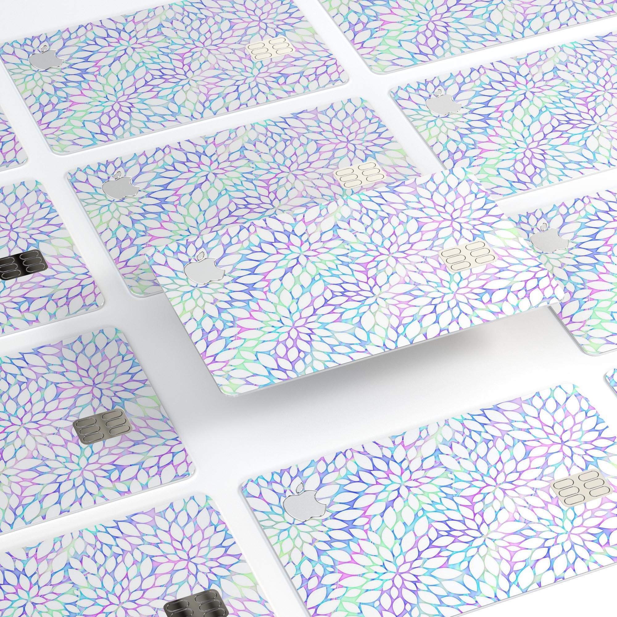 Iridescent Dahlia v2 decal skin for Apple Card, showcasing its premium vinyl material and stylish design.