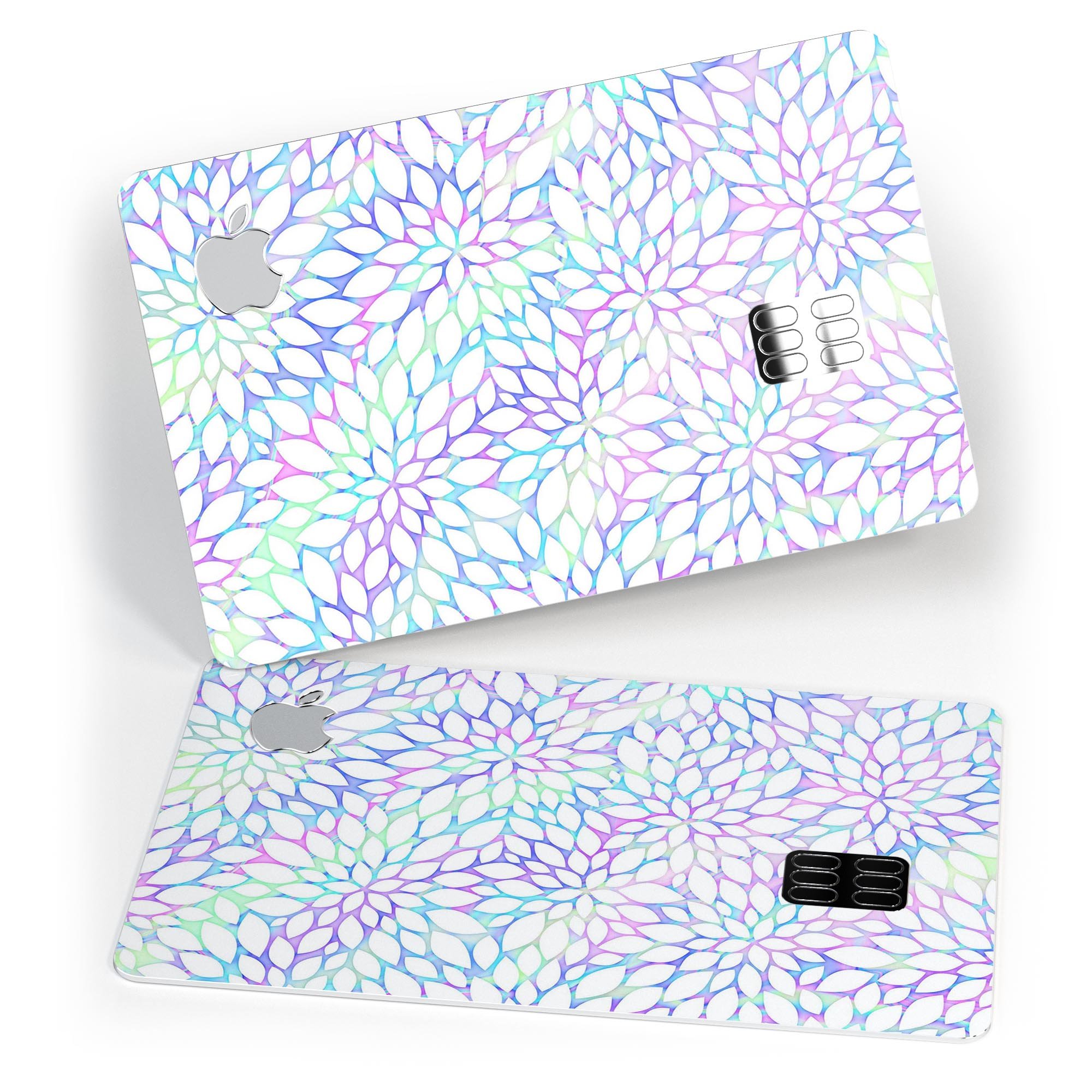 Iridescent Dahlia v2 decal skin for Apple Card, showcasing its premium vinyl material and stylish design.