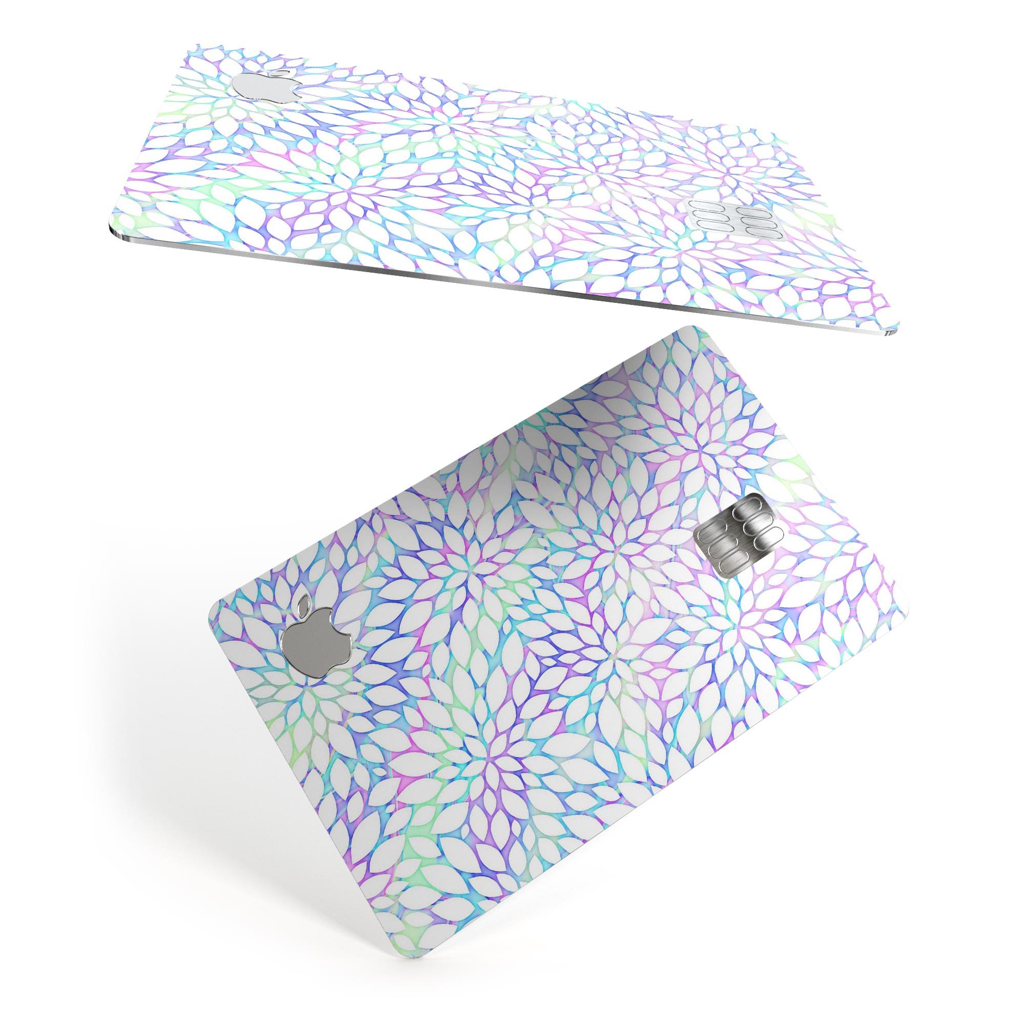 Iridescent Dahlia v2 decal skin for Apple Card, showcasing its premium vinyl material and stylish design.
