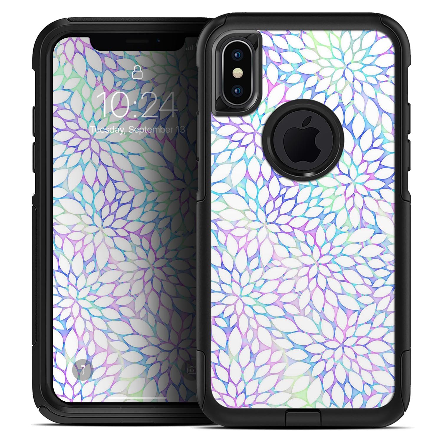 Iridescent Dahlia v2 Skin Kit for iPhone OtterBox Cases showcasing vibrant colors and sleek design.