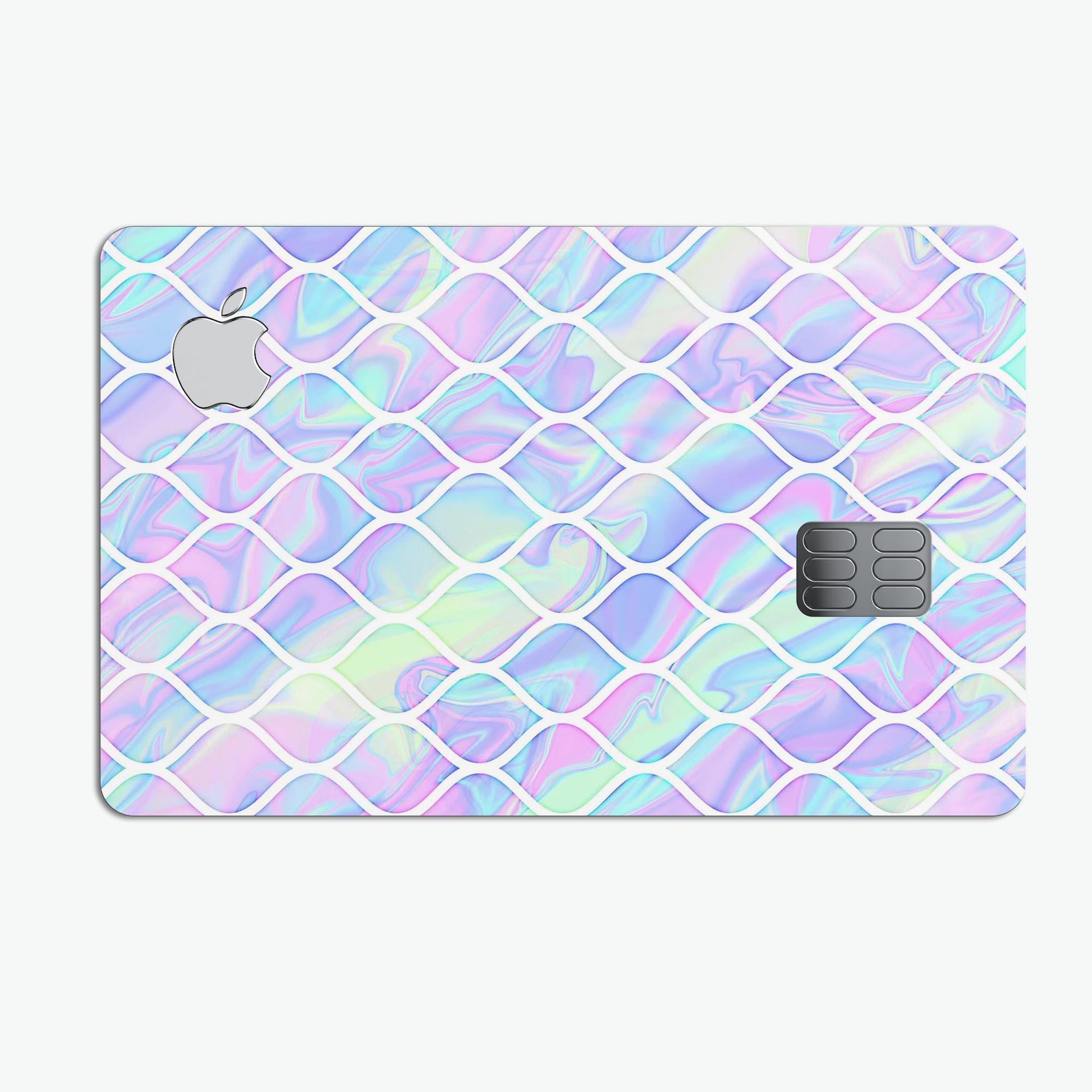 Iridescent Dahlia v4 skin kit for Apple Card, showcasing premium vinyl design and bubble-free installation.