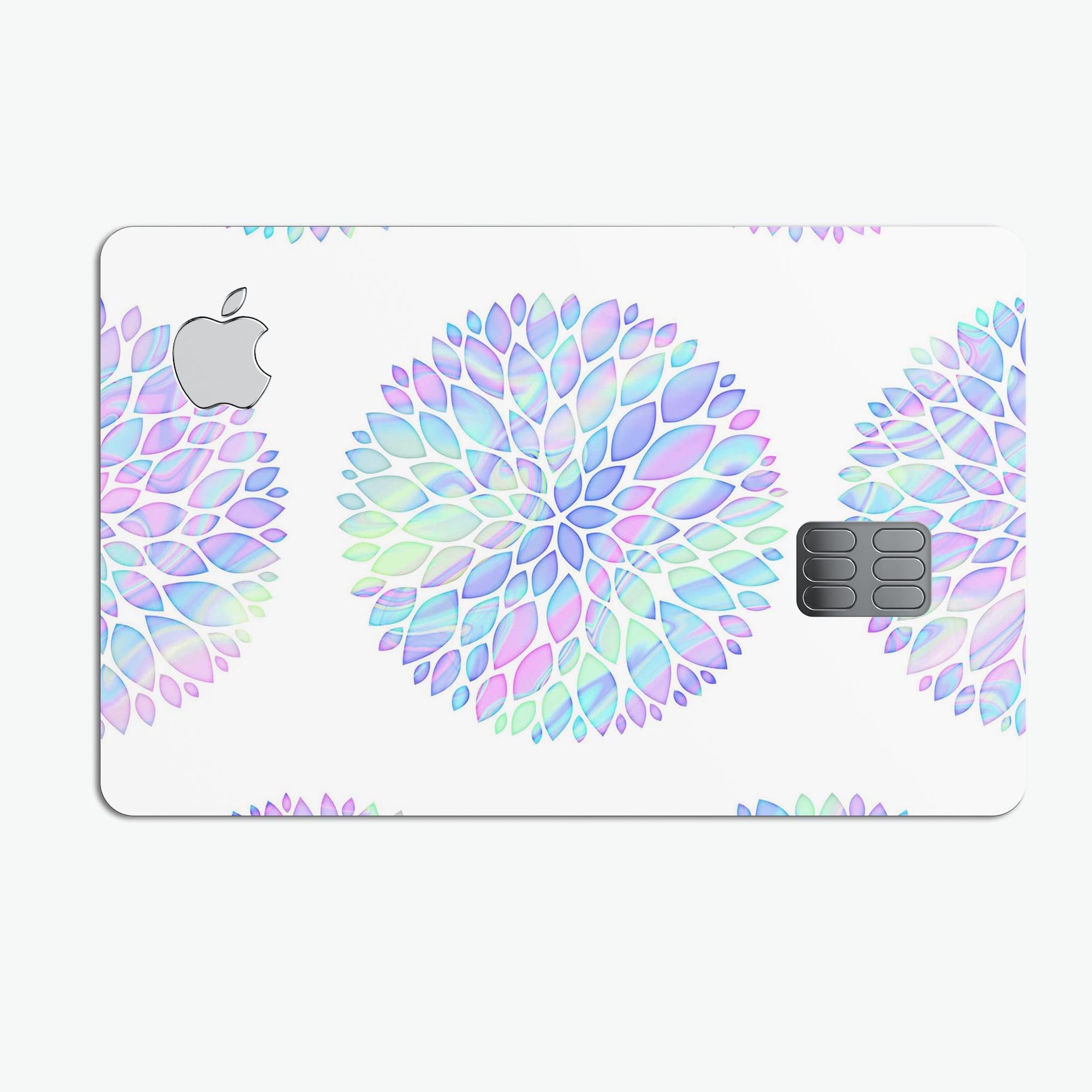 Iridescent Dahlia v5 decal skin for Apple Card, showcasing its vibrant colors and premium finish.