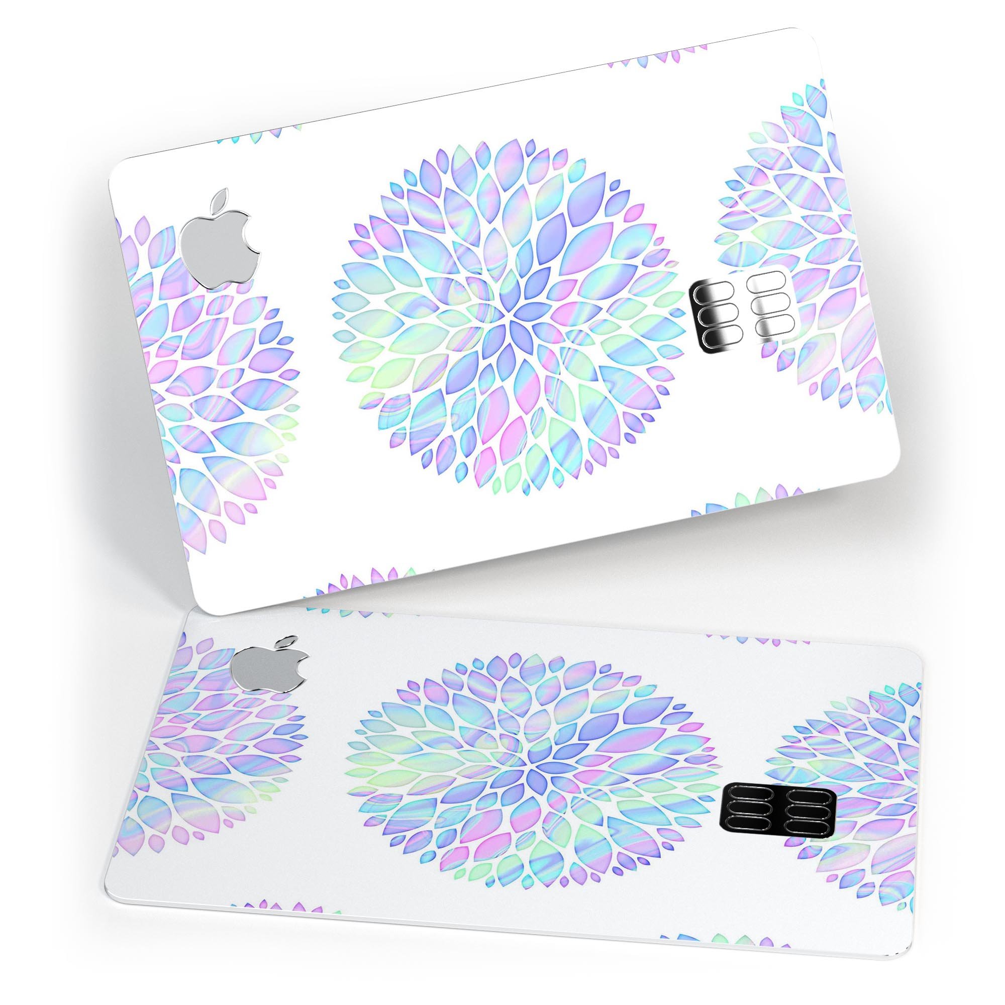 Iridescent Dahlia v5 decal skin for Apple Card, showcasing its vibrant colors and premium finish.