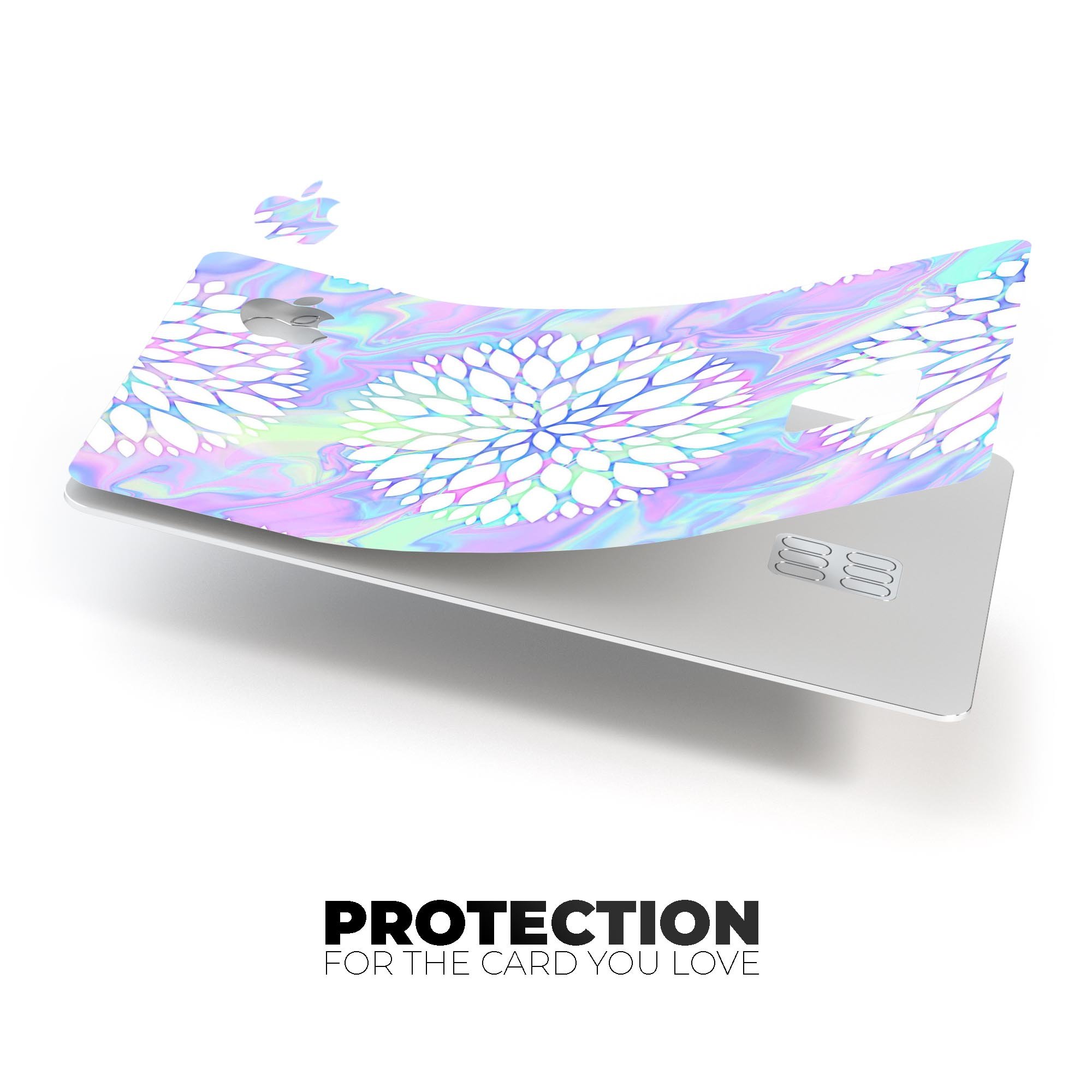 Iridescent Dahlia v6 decal skin-kit for Apple Card, showcasing its vibrant colors and premium finish.