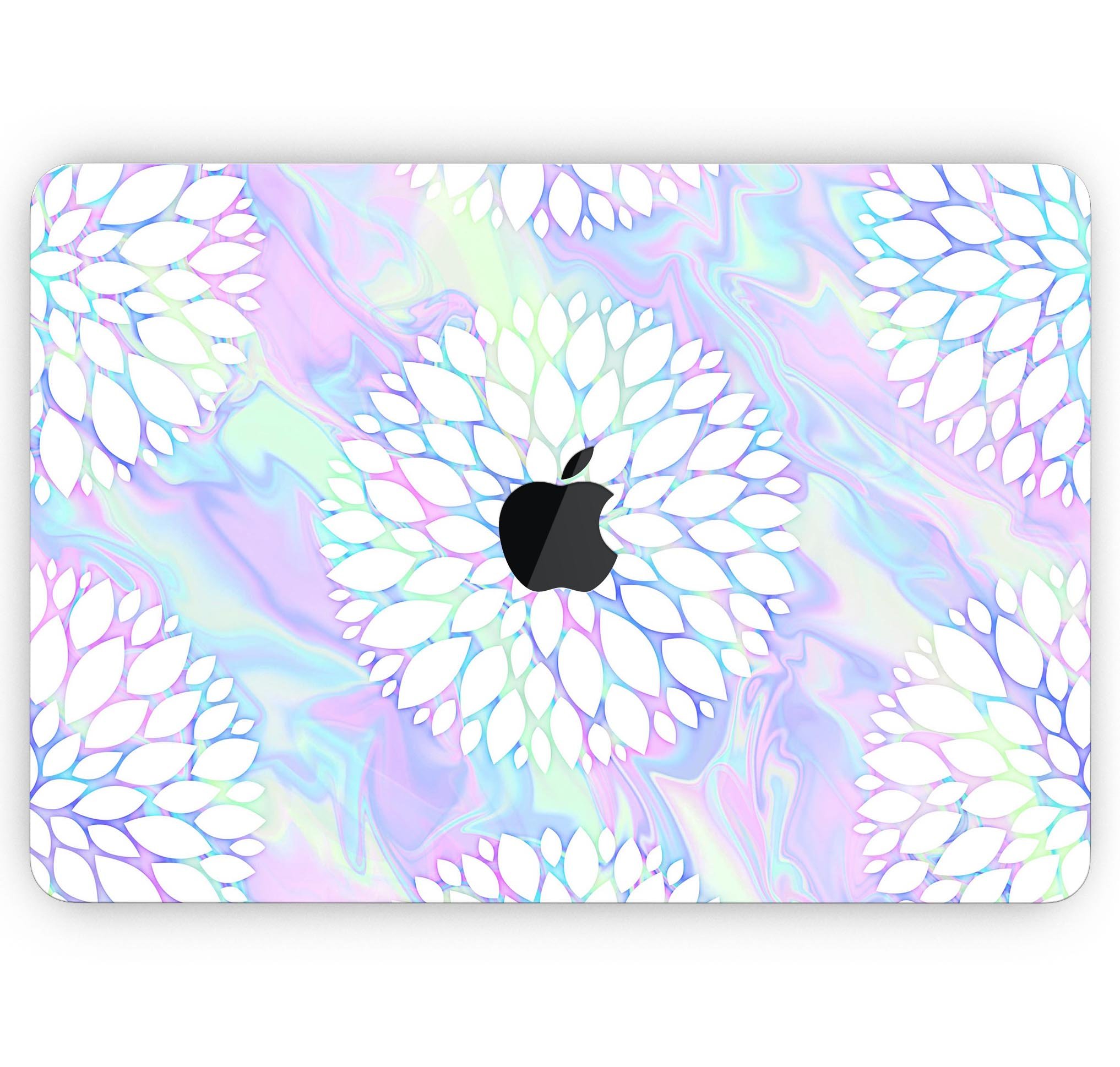 Iridescent Dahlia v6 skin decal wrap kit for Apple MacBook, showcasing vibrant colors and a sleek design.