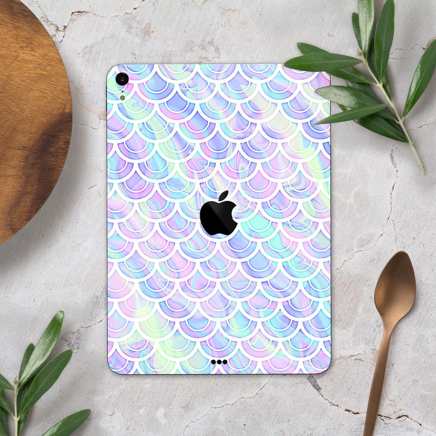 Iridescent Dahlia v9 skin decal for Apple iPad Pro, showcasing vibrant colors and a sleek design.