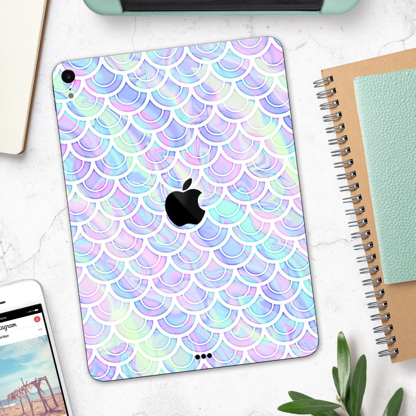 Iridescent Dahlia v9 skin decal for Apple iPad Pro, showcasing vibrant colors and a sleek design.