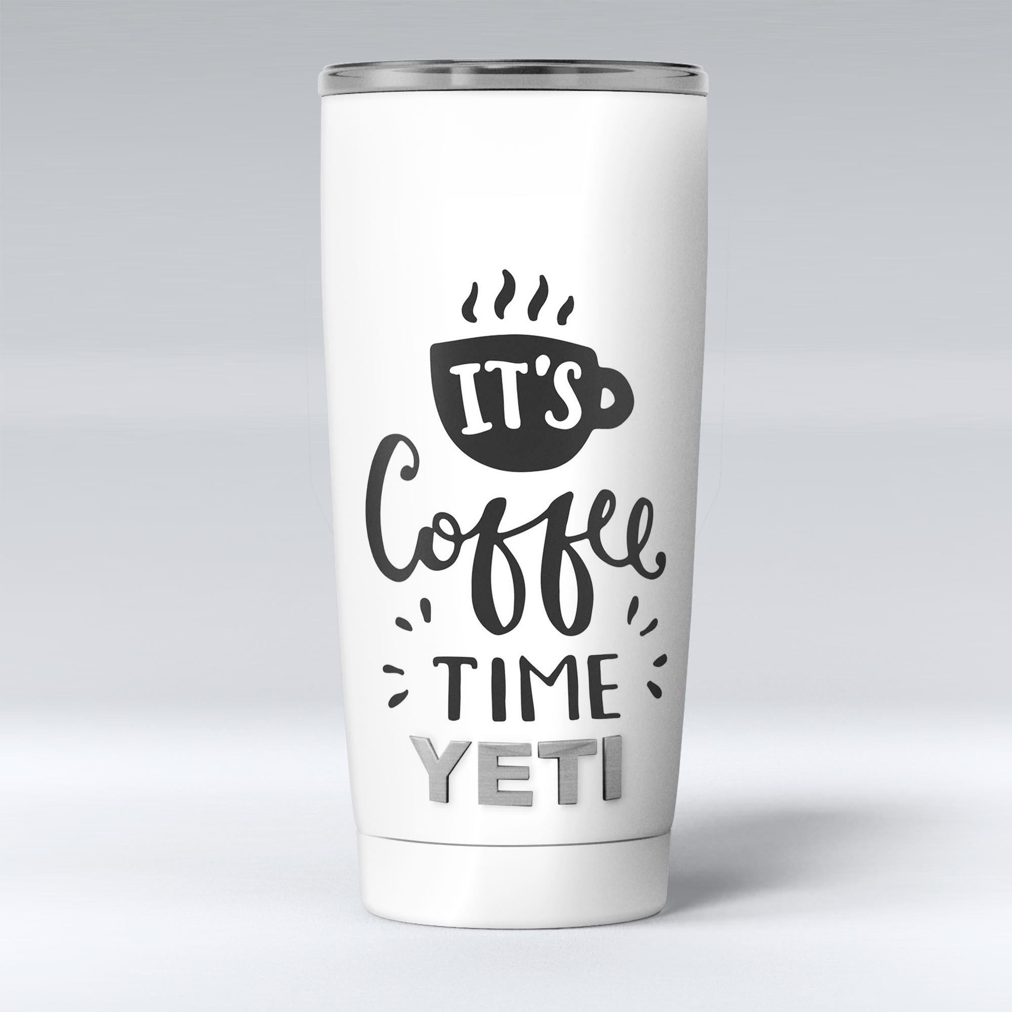 Its Coffee Time Skin Decal Vinyl Wrap Kit for Yeti Cooler, showcasing unique design and premium vinyl material.