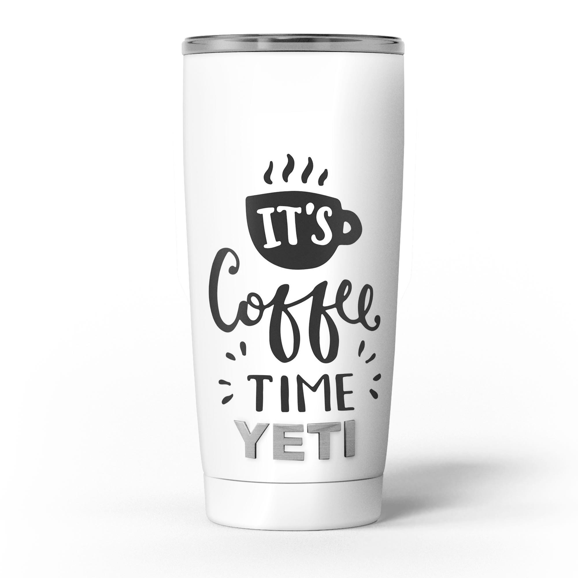 Its Coffee Time Skin Decal Vinyl Wrap Kit for Yeti Cooler, showcasing unique design and premium vinyl material.