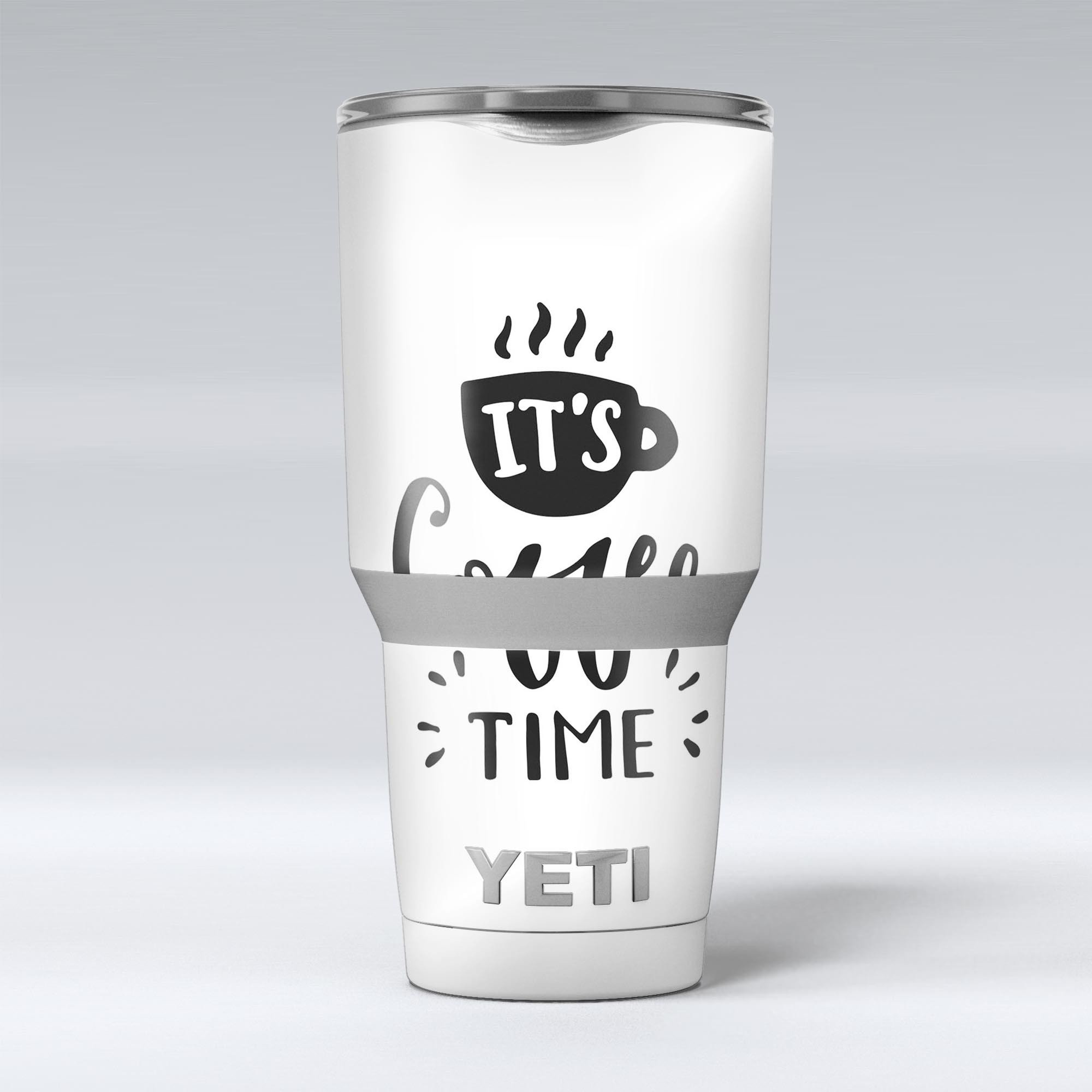 Its Coffee Time Skin Decal Vinyl Wrap Kit for Yeti Cooler, showcasing unique design and premium vinyl material.