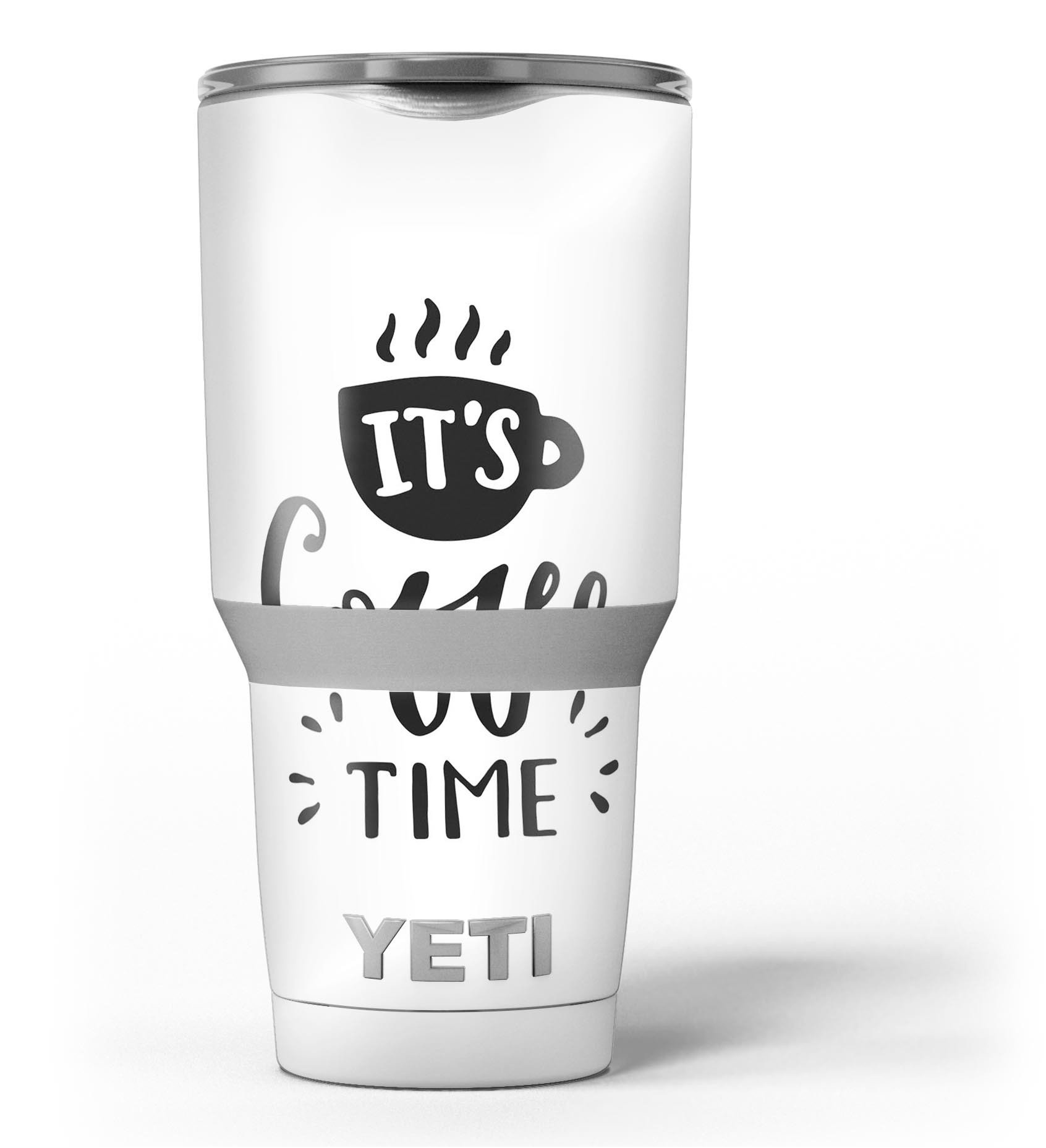 Its Coffee Time Skin Decal Vinyl Wrap Kit for Yeti Cooler, showcasing unique design and premium vinyl material.