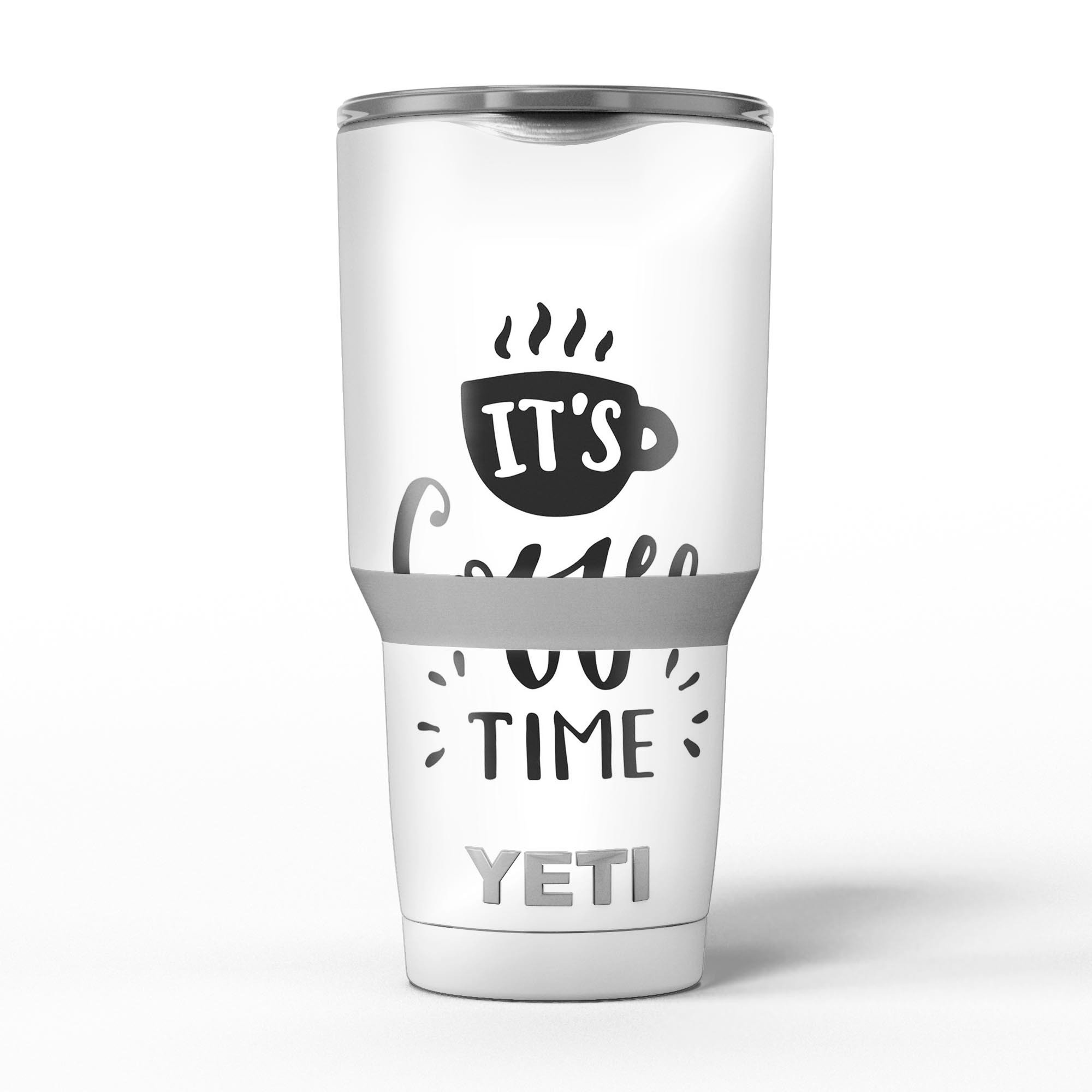 Its Coffee Time Skin Decal Vinyl Wrap Kit for Yeti Cooler, showcasing unique design and premium vinyl material.
