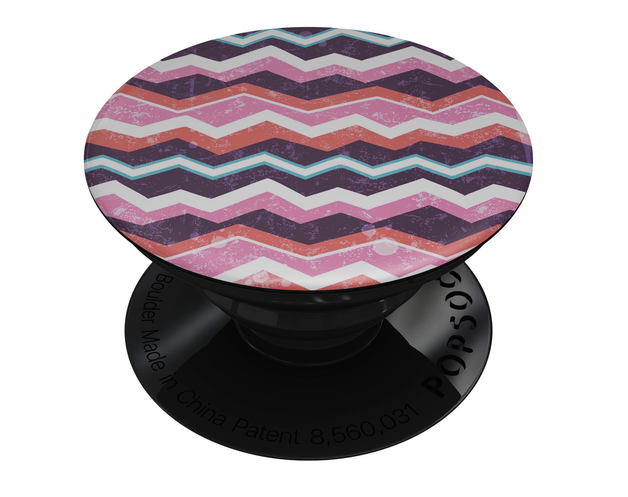 Jagged Colorful Chevron Skin Kit for PopSockets, featuring a vibrant chevron pattern on premium vinyl material.