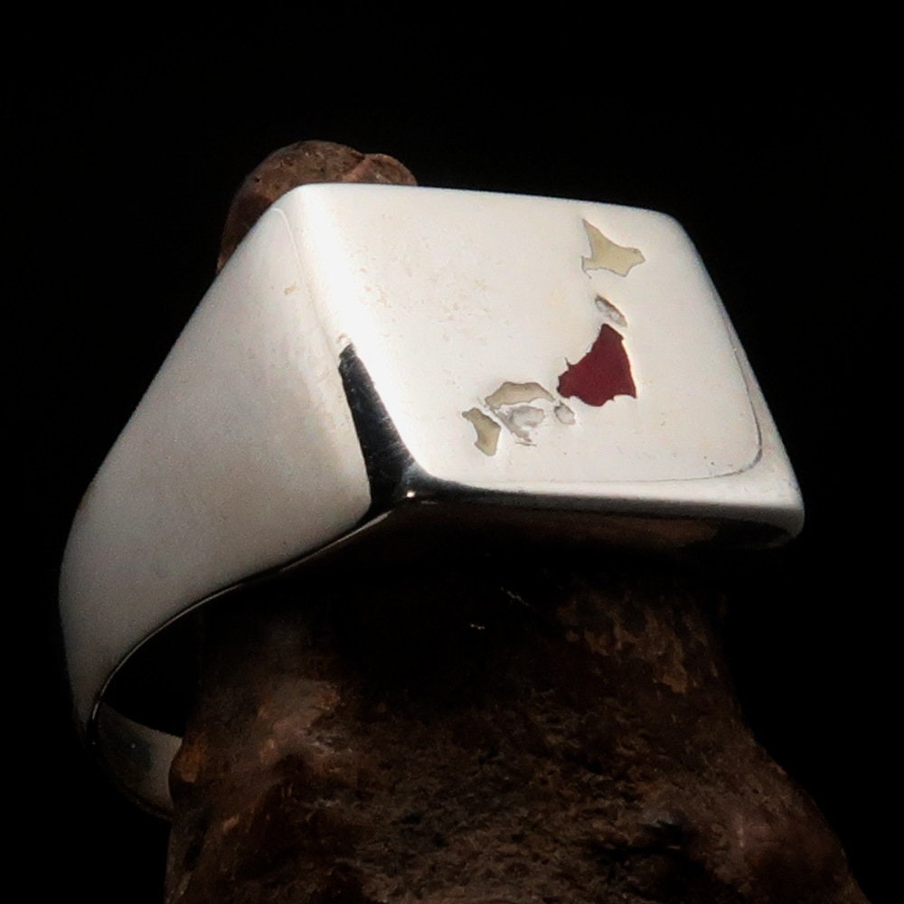 Handcrafted sterling silver Japanese Flag Ring with enamel inlay, showcasing the iconic Flag of Japan, perfect for fans of Japanese culture.