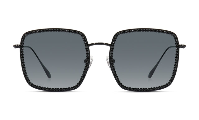 JIMMY CRYSTAL GL20005-JET full-rimmed square glasses in black metal, designed for women.